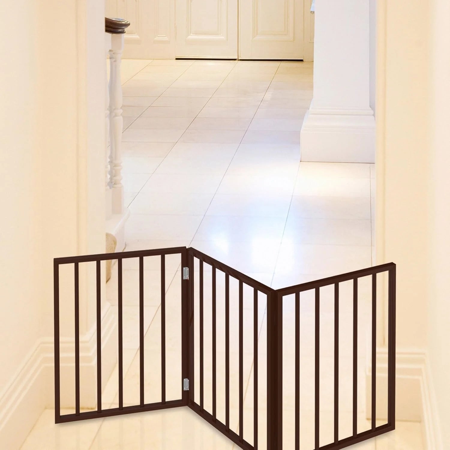 Foldable Pet Gate - 24-Inch Free-Standing Step-Over Barrier for Small Dogs and Cats, Lightweight, Easy to Install, Crafted from Premium Pine Wood