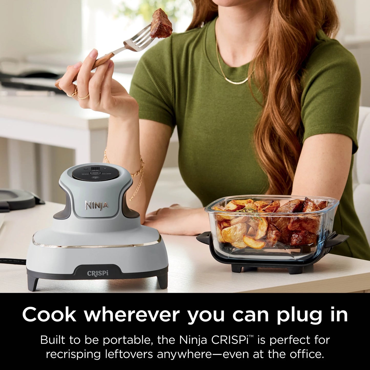 Crispi 3-In-1 Portable Glass Air Fryer Cooking System, 1500W, 4-Qt & 5-Cup Tempware Glass Containers with Storage Lids, Microwave, Freezer & Dishwasher Safe, White, FN100WH