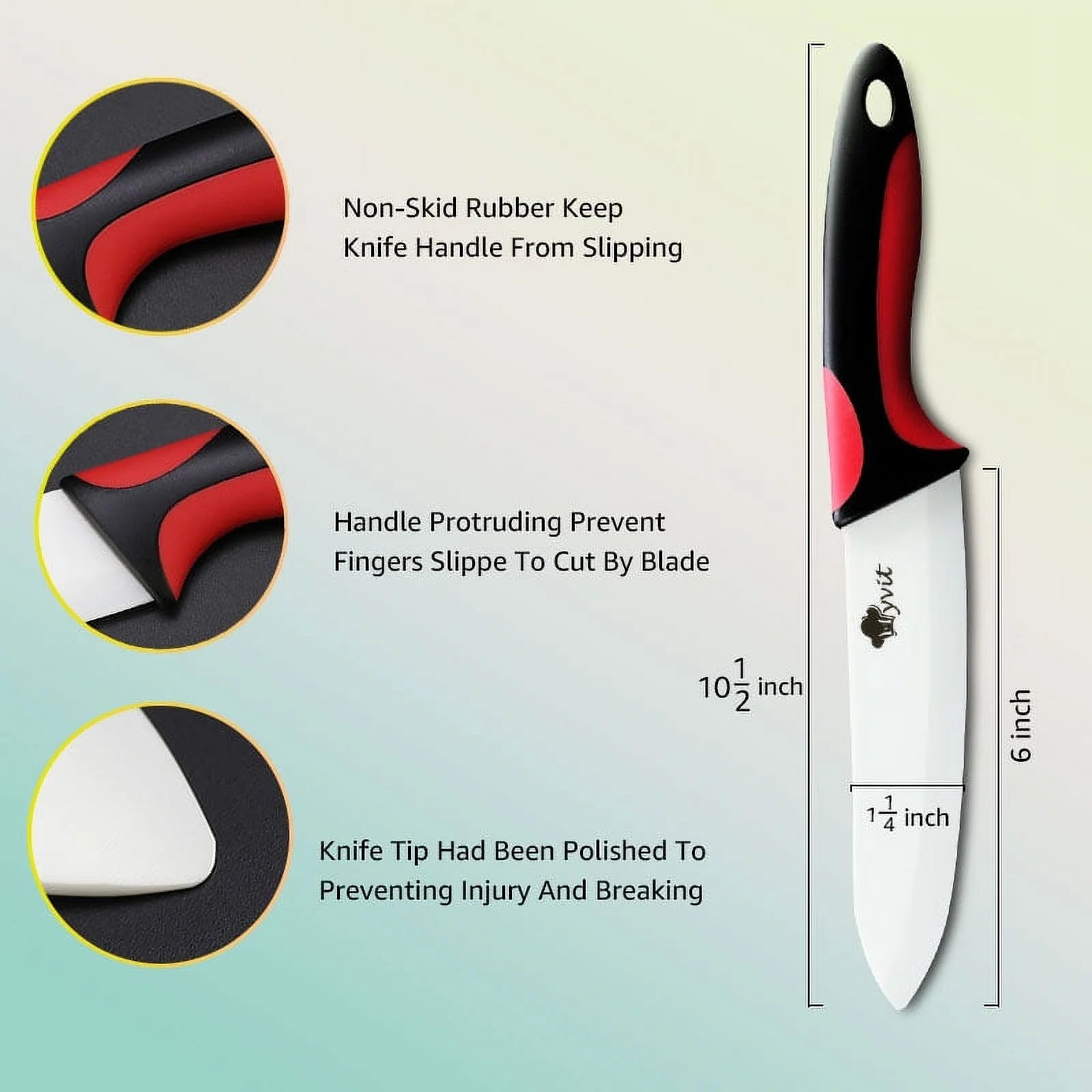 Myvit Ceramic Knives Set for Kitchen Rustproof Blade with Covers.6",5",4",3" in Paring Knife