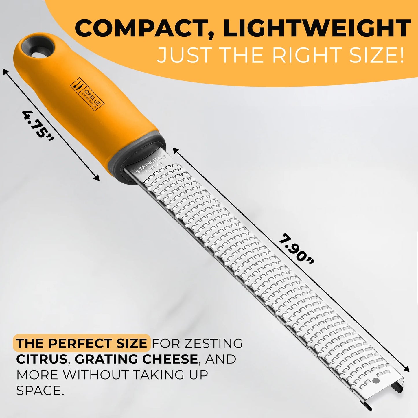Lemon Zester & Cheese Grater - Premium Citrus Zester, Kitchen Grater for Parmesan, Chocolate, Fruits, Vegetables, Ginger, Garlic, Nutmeg - Stainless Steel Blades with Protective Cover, Orange