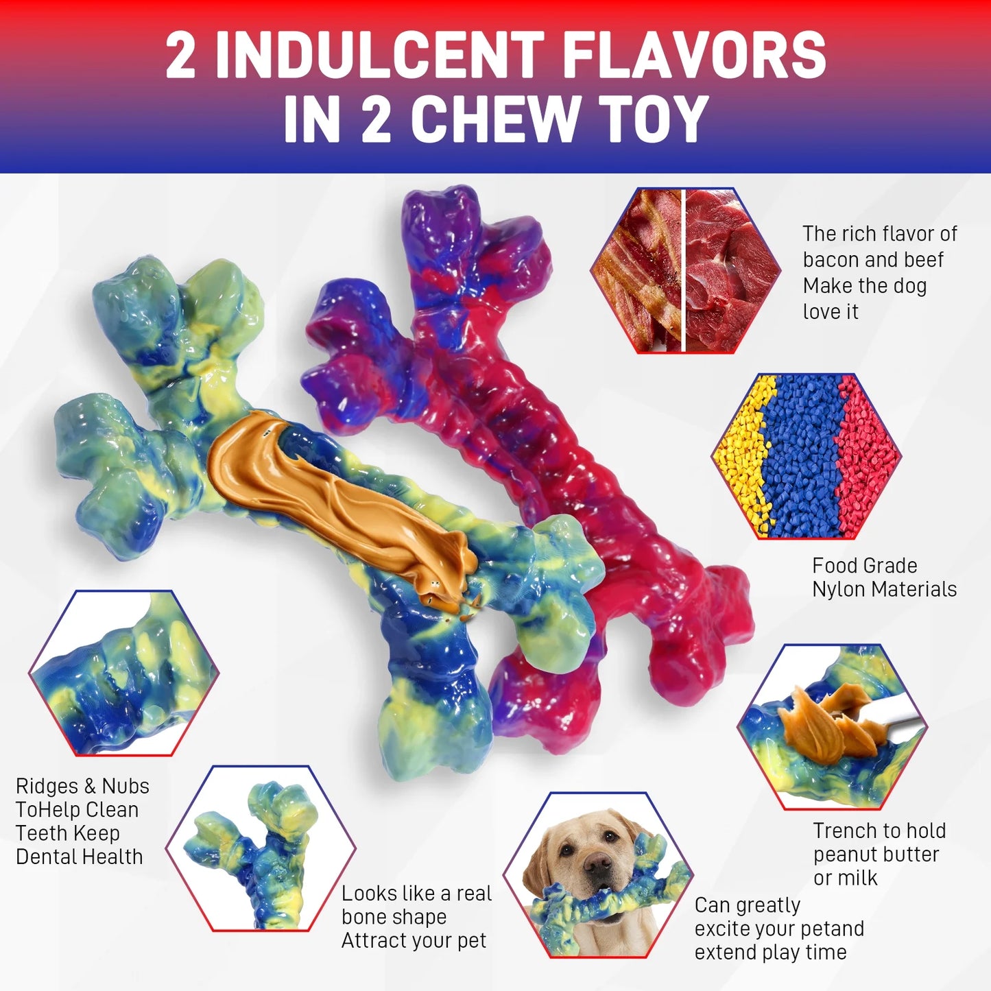 2-Pack Durable Dog Chew Toys for Aggressive Chewers - Ideal for Medium and Large Breeds, Promoting Dental Health and Training