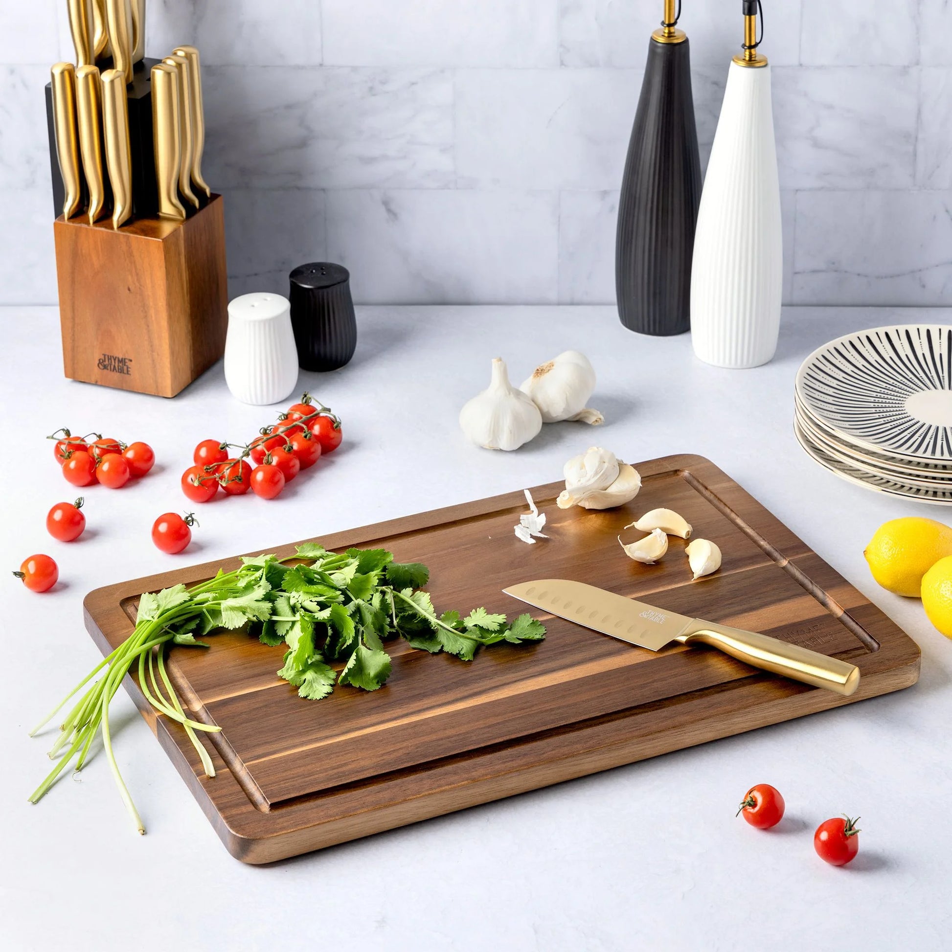 Large 12"X18" Acacia Wood Cutting Board with Triangle Shaped Anti-Slip Grips