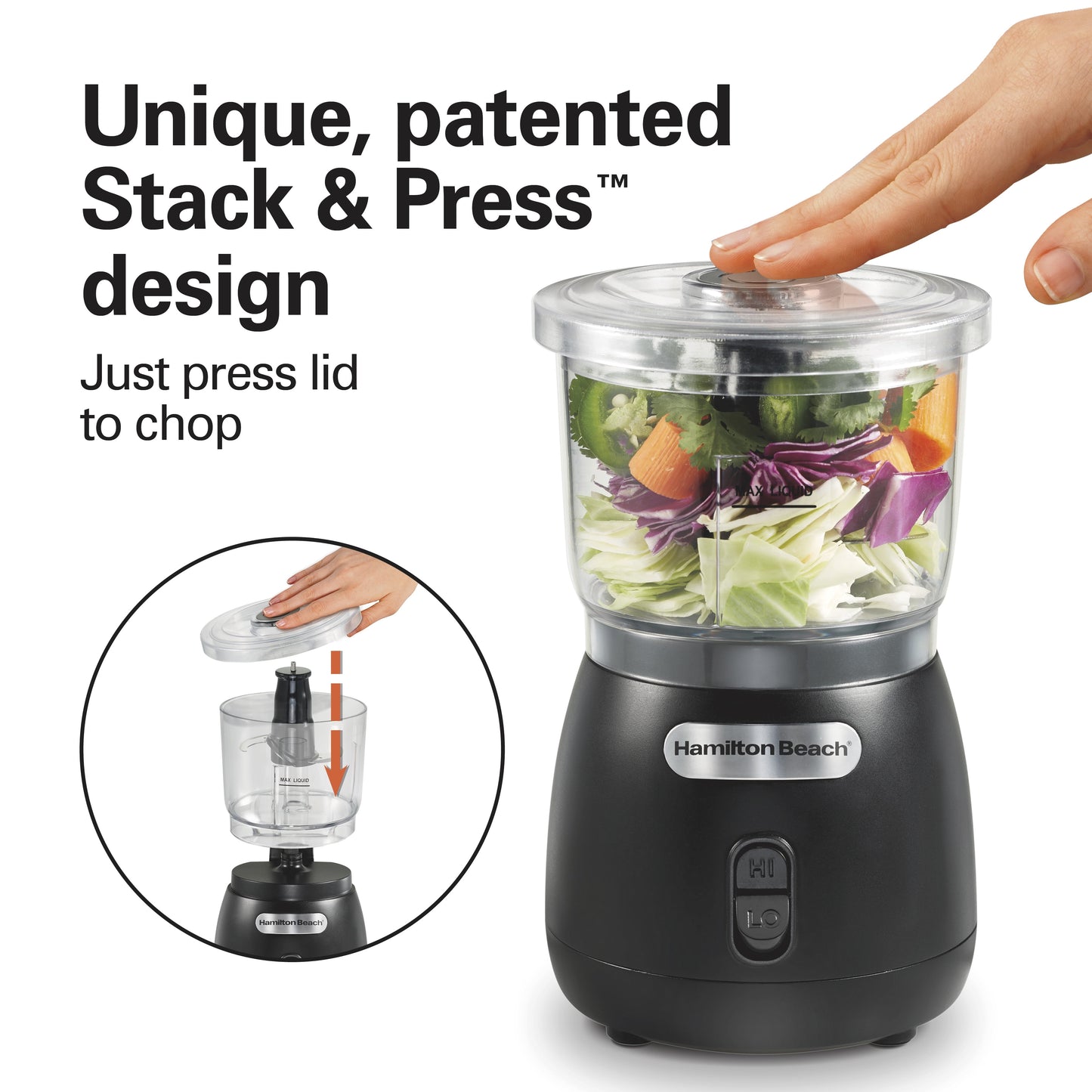 Stack & Press 2 Speed Food Chopper, 3 Cup Bowl Capacity, 72890F