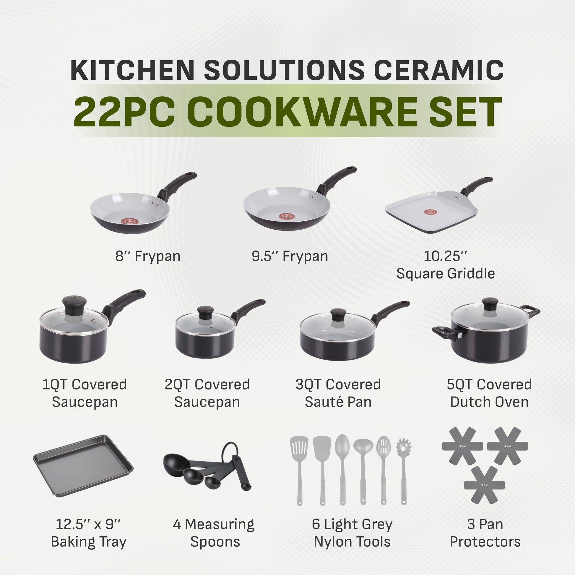 Kitchen Solutions 22-Piece Ceramic Cookware Set in Black