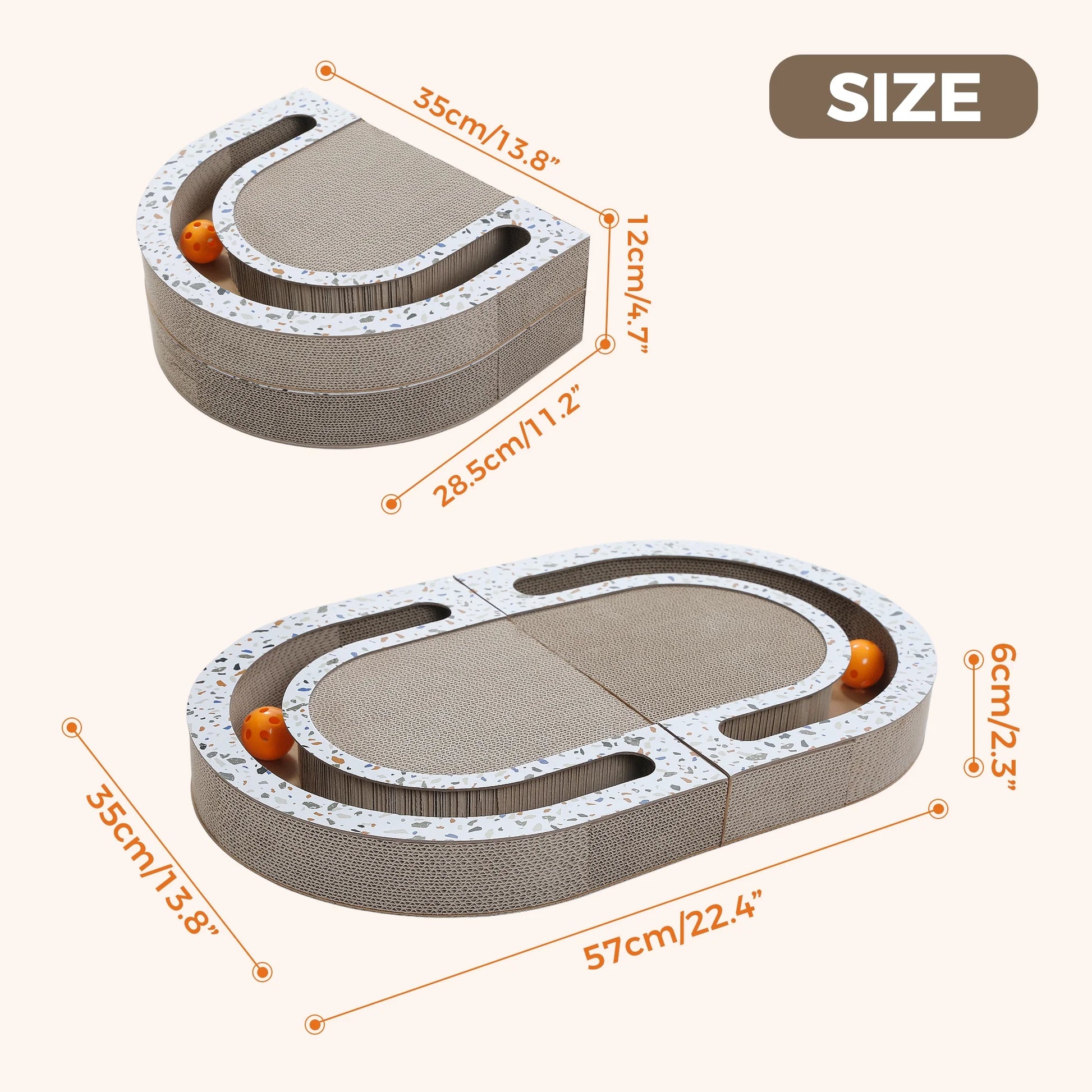 Cardboard Cat Scratcher with Interactive Toy Balls - 22.4" x 13.8" for Indoor Cats