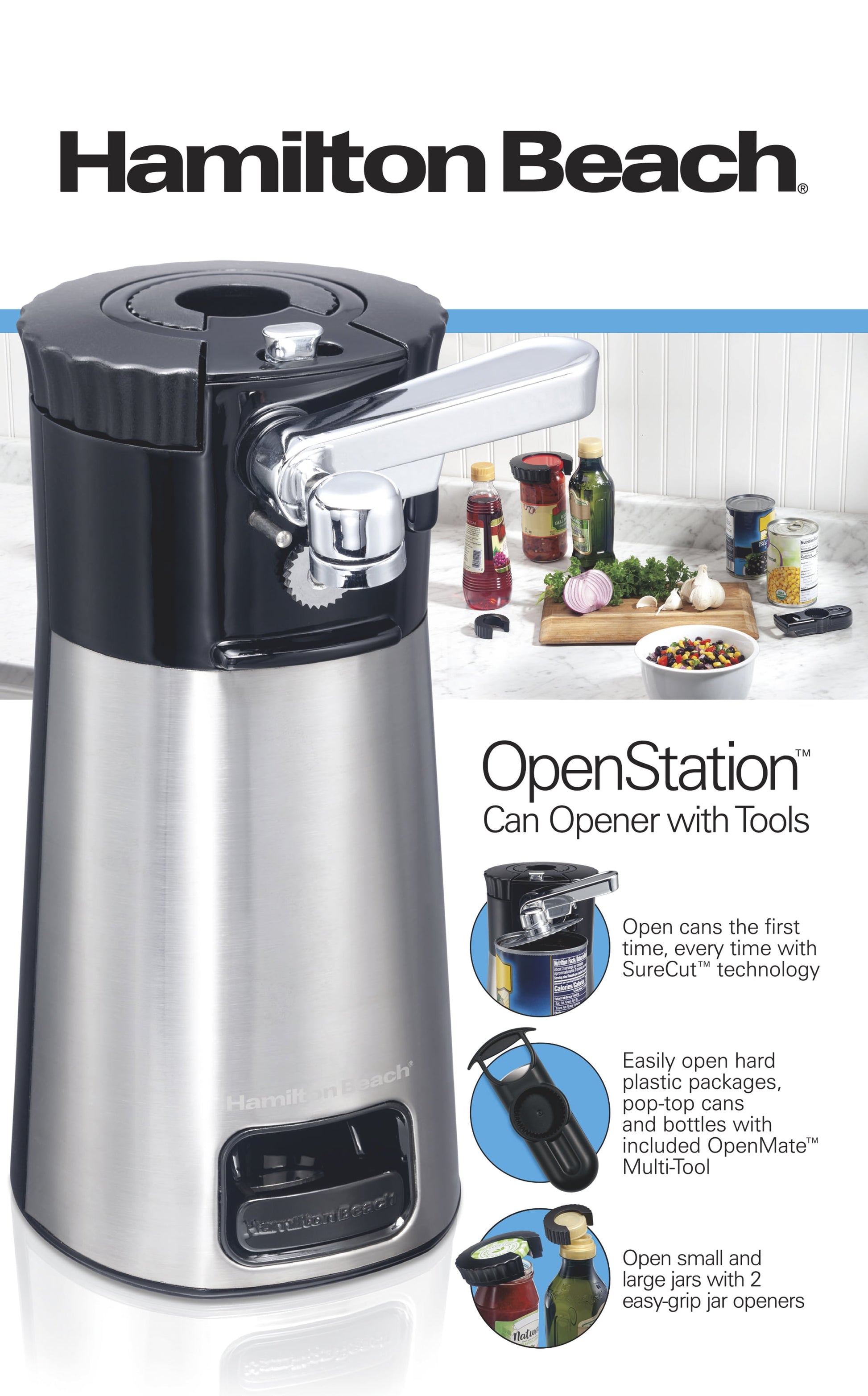 Open Station Electric Automatic Can Opener, Includes Multi-Tool, 2 Jar Openers, 76382