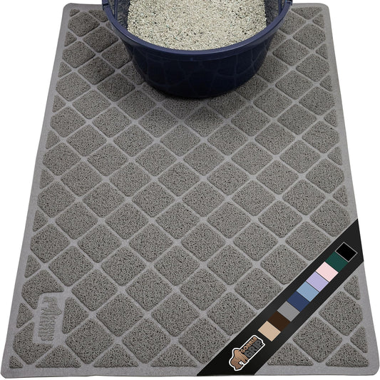 GORILLA GRIP Cat Litter Box Mat, Water Resistant Kitty Litter Trapping Mat, Textured Backing, Easy to Clean, Less Waste and Clean Floors, Kitten Supplies for Indoor Cats, Soft on Paws, 24x17 Gray