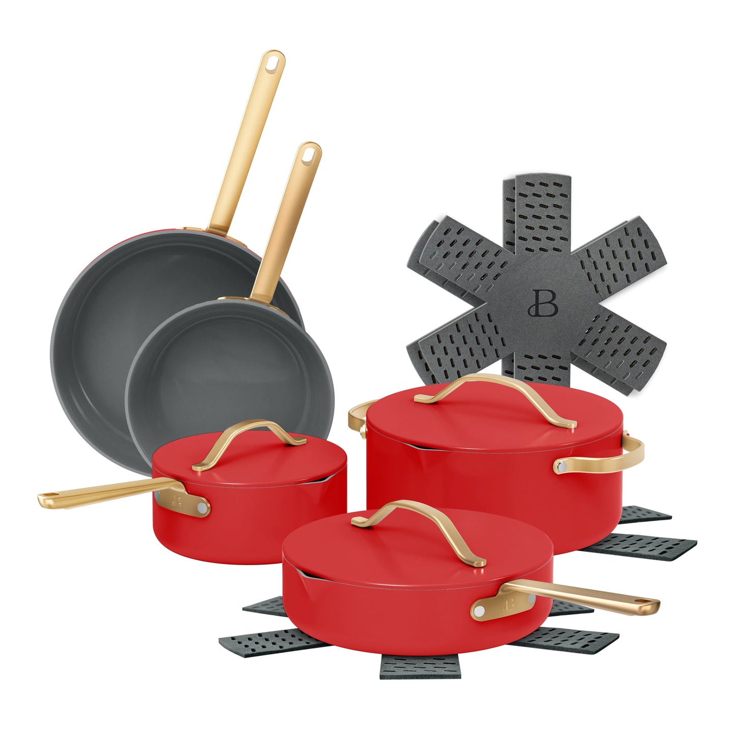 12-Piece Ceramic Nonstick Cookware Set with Strainer Lids in Tomato Red by Drew Barrymore