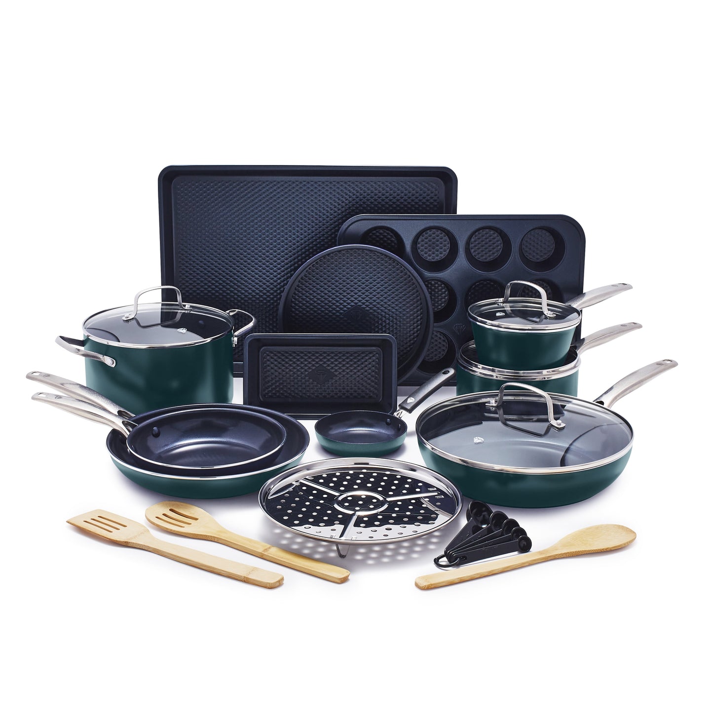 20-Piece Ceramic Nonstick Cookware Set - Toxin-Free, Dishwasher and Oven Safe, Green
