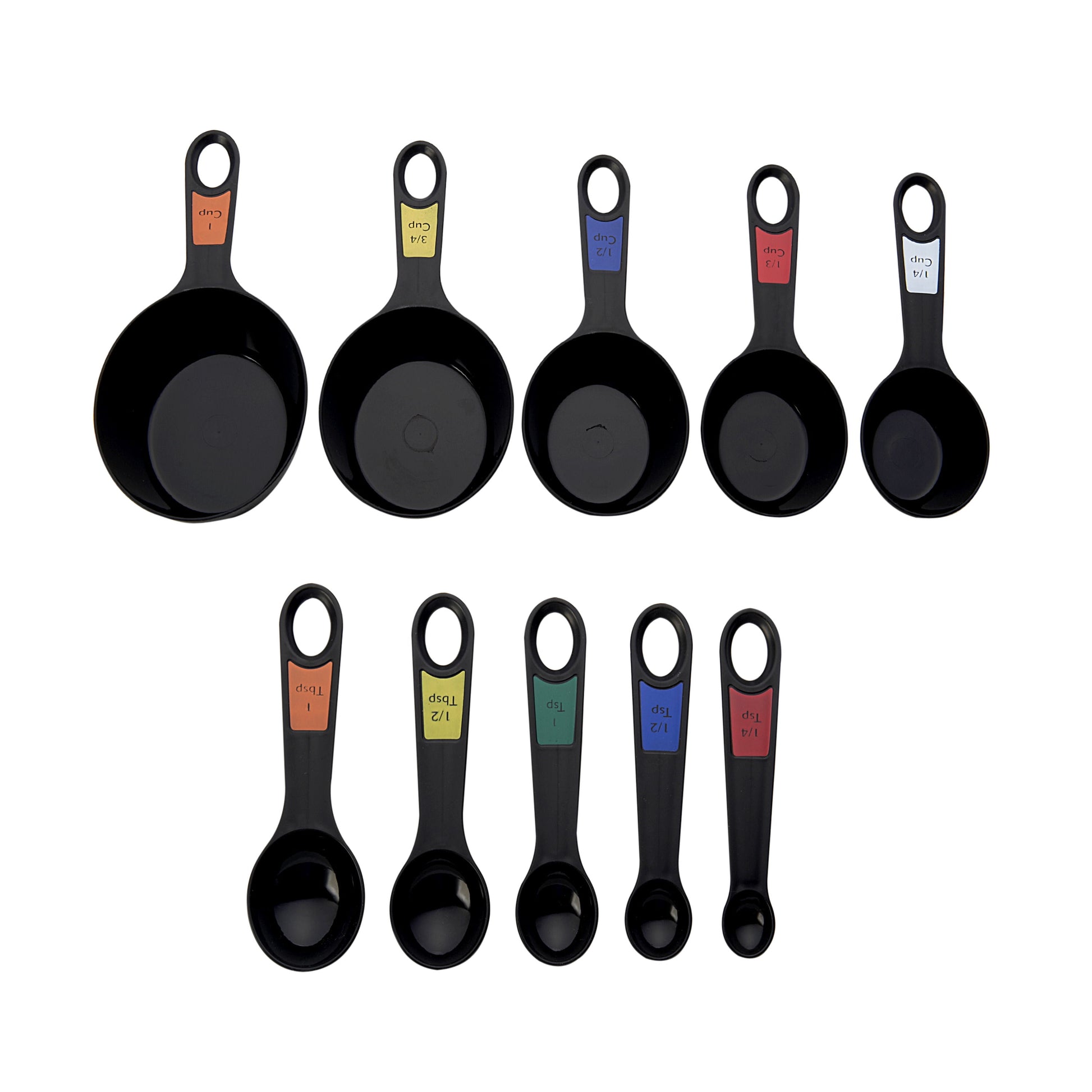 Professional 10 Piece Plastic Nesting Measuring Cup and Spoon Set Black