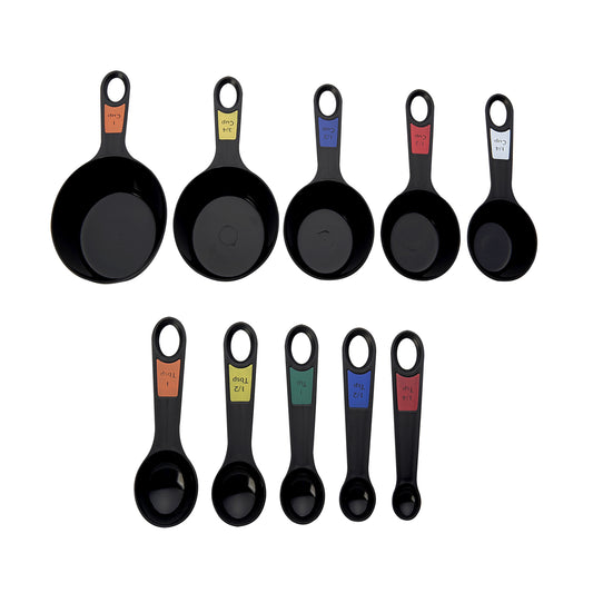 Professional 10 Piece Plastic Nesting Measuring Cup and Spoon Set Black