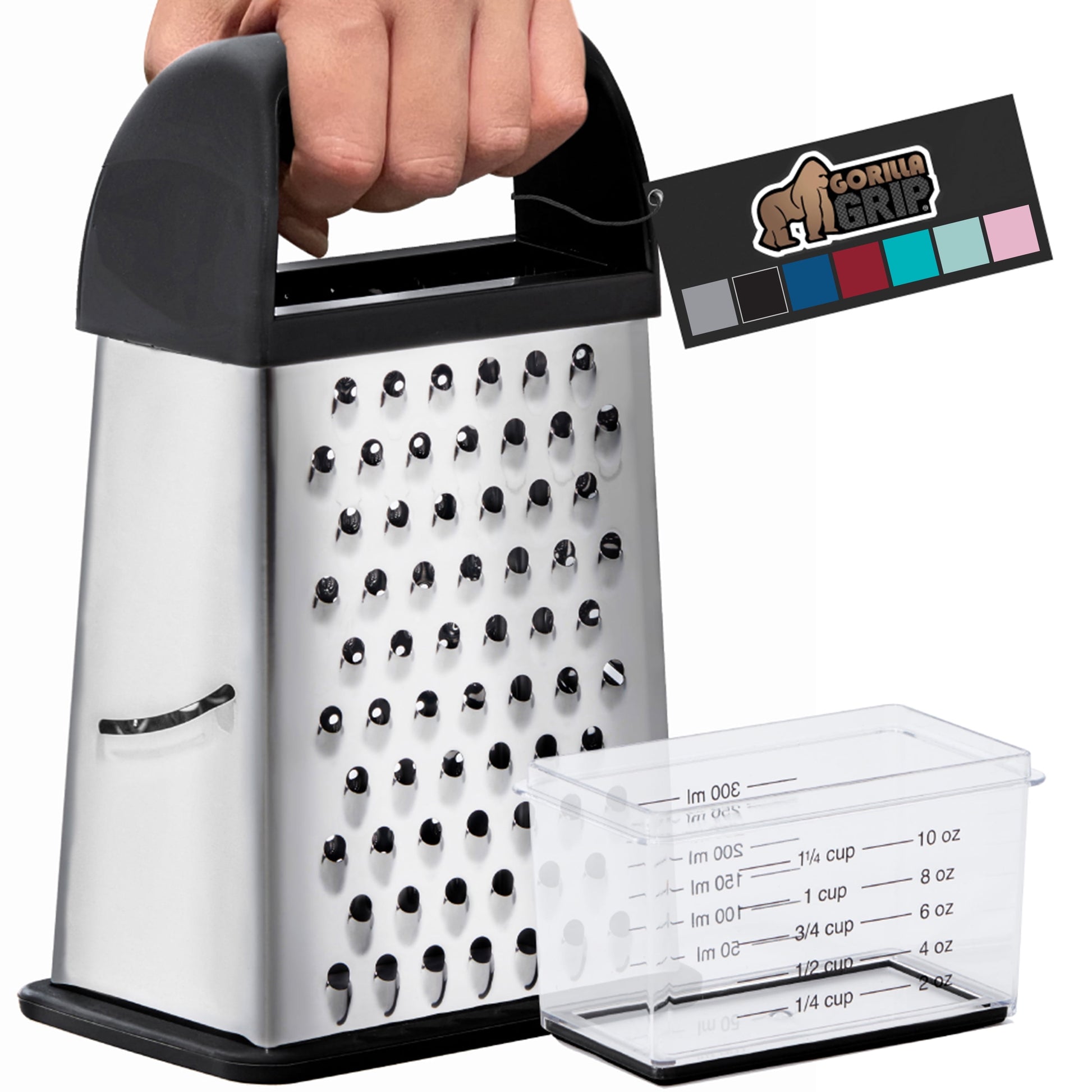 Cheese Grater, BPA Free Stainless Steel Box Graters, Cheeses and Veggie Shredder, Black