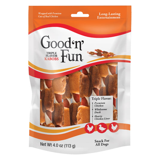 Triple Flavor Kabobs Rawhide Chews for Dogs, 4 Oz