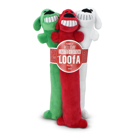 Plush Holiday Loofa Dog Toy Set - 3 Pack (12" Each) with Stuffing and Squeaker in Red, White, and Green