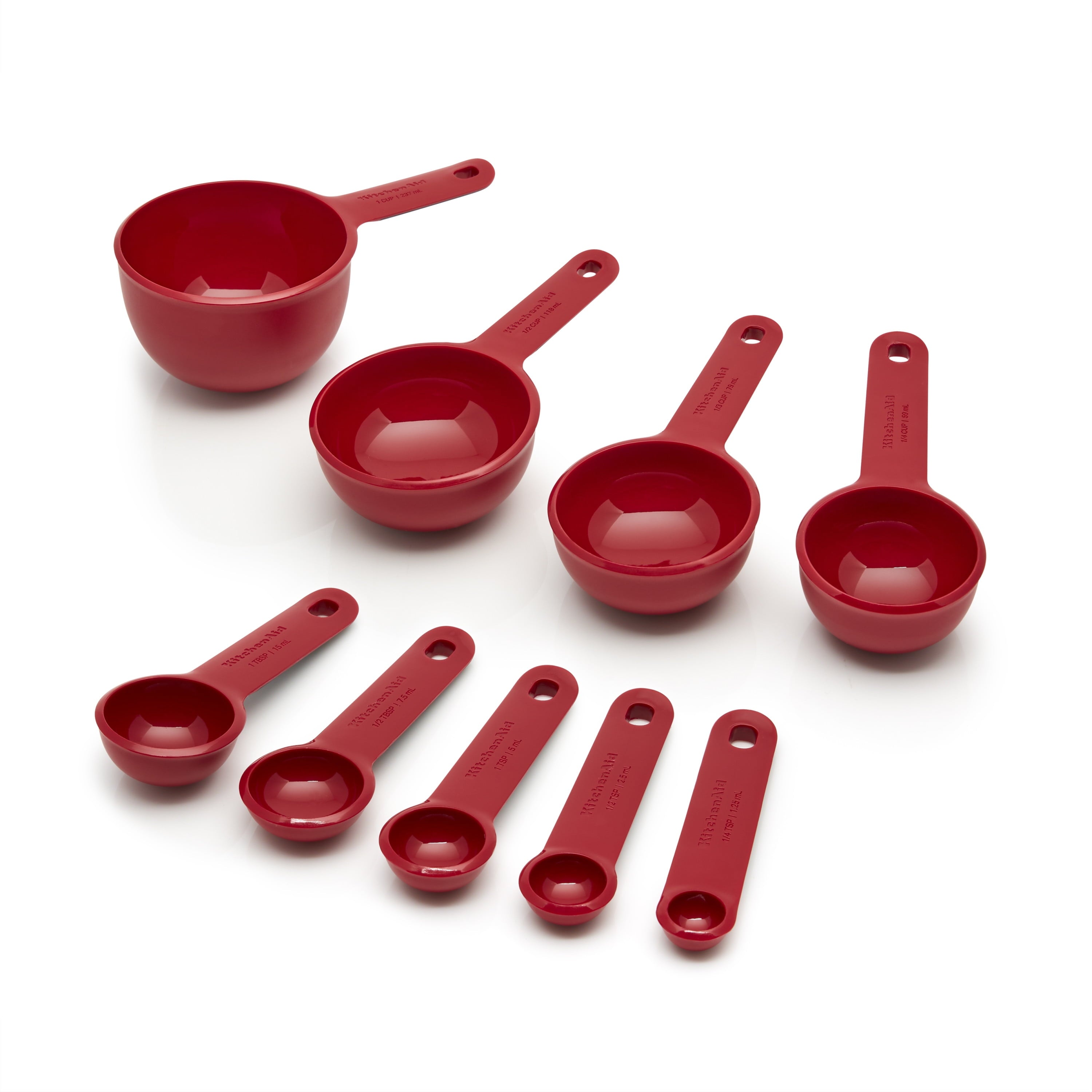 KitchenAid 9-Piece Plastic Measuring Cups and Spoons Set, Kitchen Utensil Set, Red - Thumbnail 2