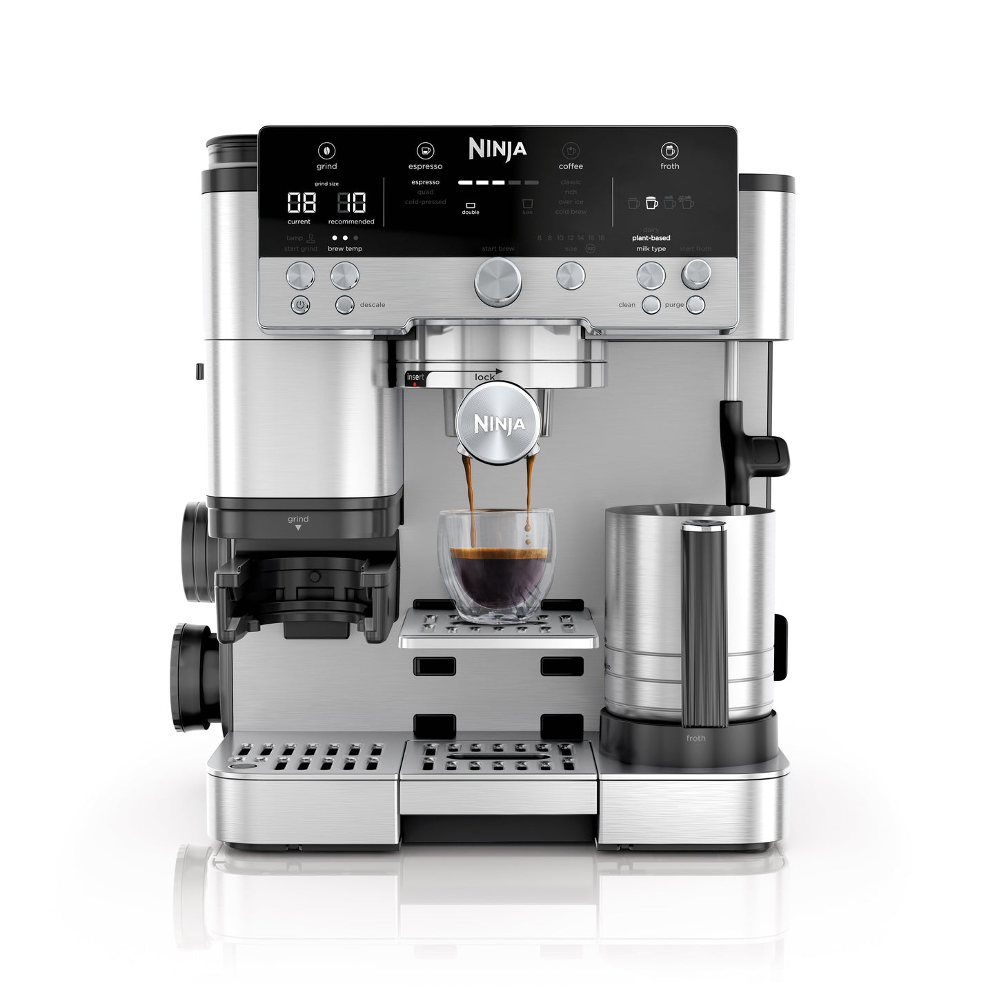Luxe Cafe Premier Series, Stainless Steel Espresso Machine and Drip Coffee Maker with Integrated Coffee Grinder and Milk Frother, ES601