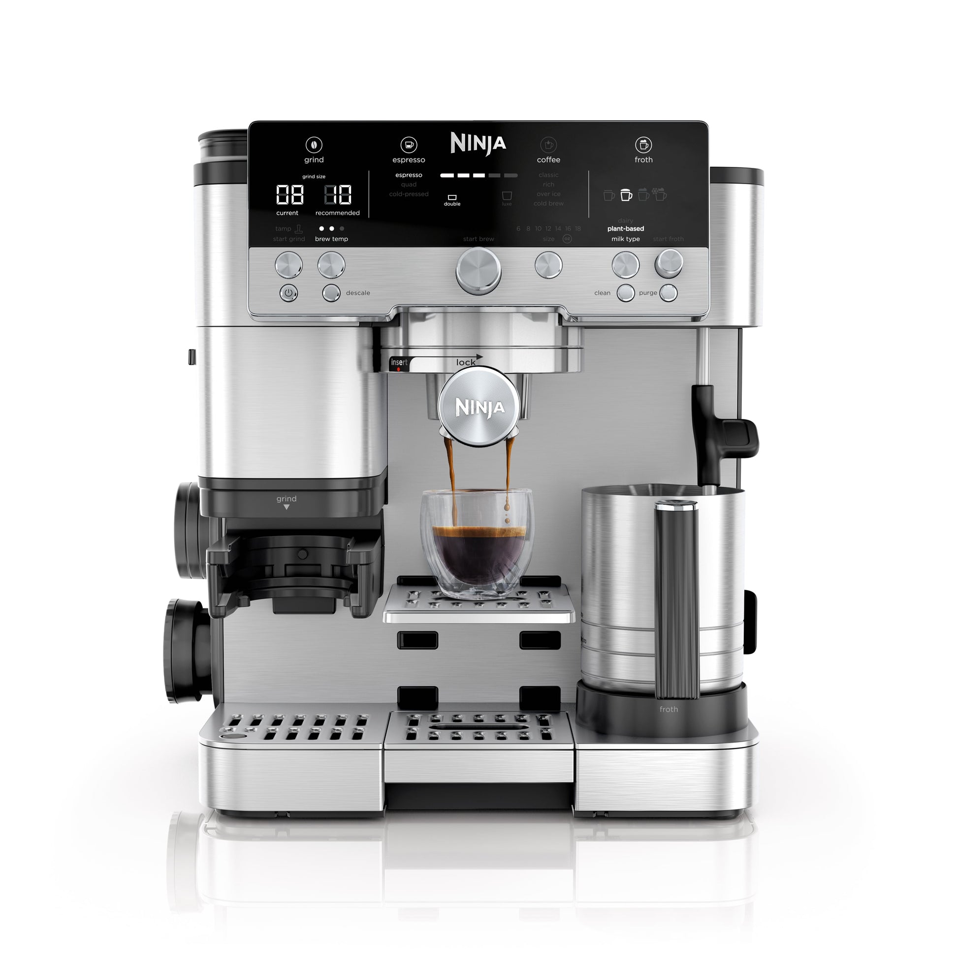 Luxe Cafe Premier Series, Stainless Steel Espresso Machine and Drip Coffee Maker with Integrated Coffee Grinder and Milk Frother, ES601