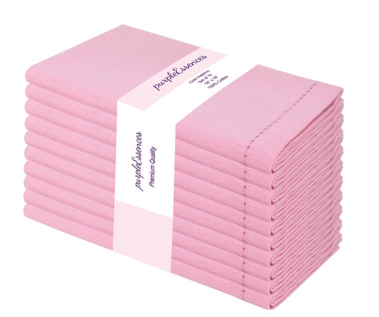 Hemstitch Cloth Napkins Set of 10, 18X18 Inches, Dinner Table Decorative - Blush Pink
