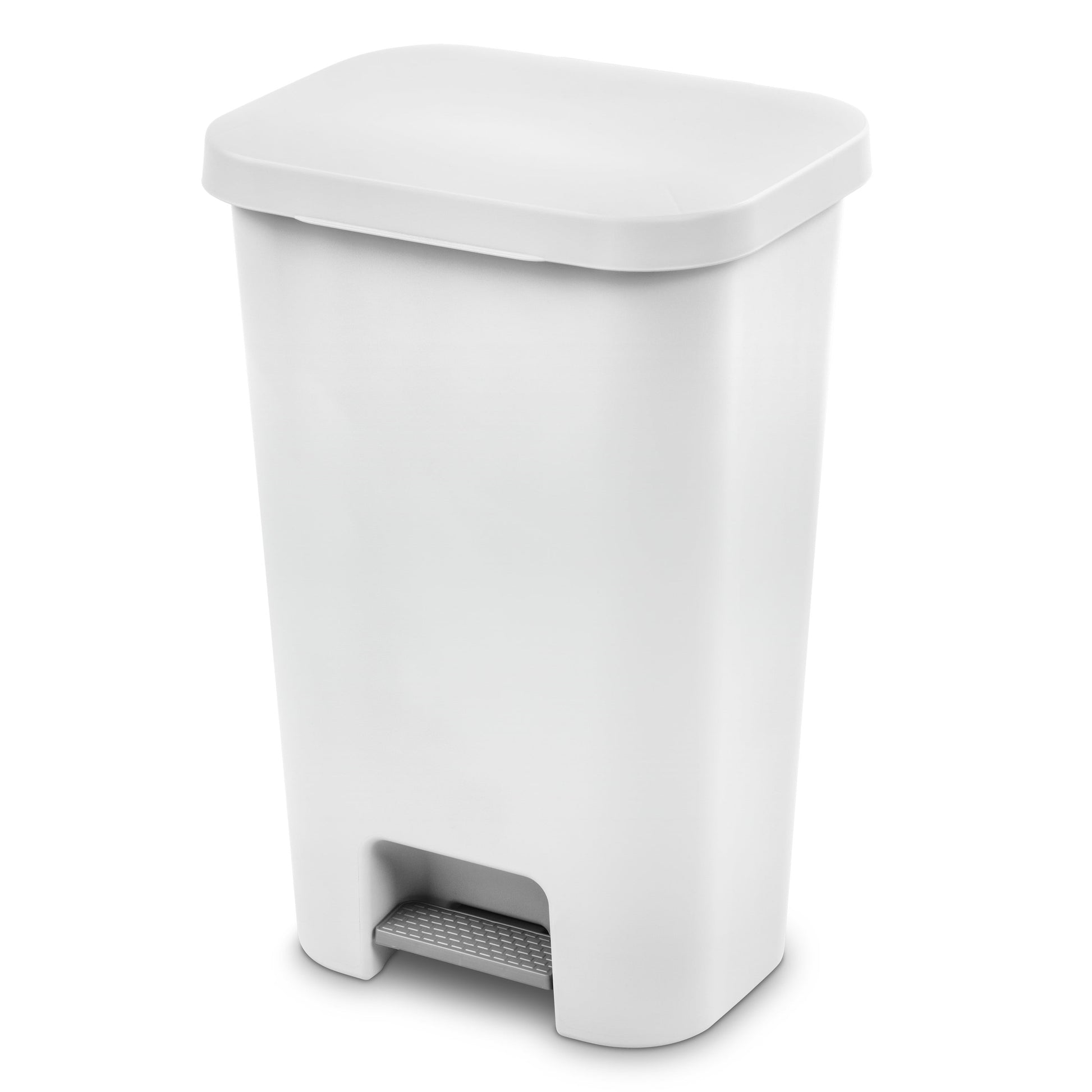 11.9 Gallon Stepon Rectangular Trash Can, Large Hands-Free Open for Kitchen, White