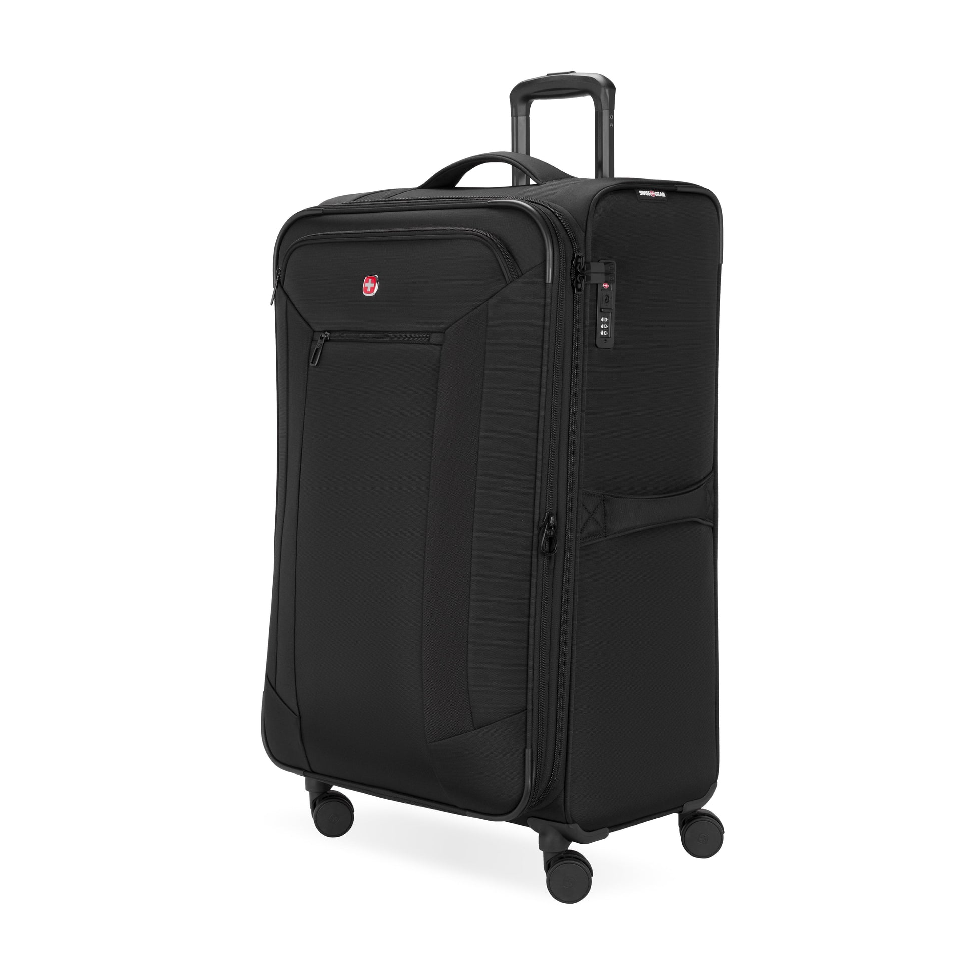 Stride Expandable Large Checked Spinner Suitcase, Black, 8-Wheel Design with Integrated TSA Lock