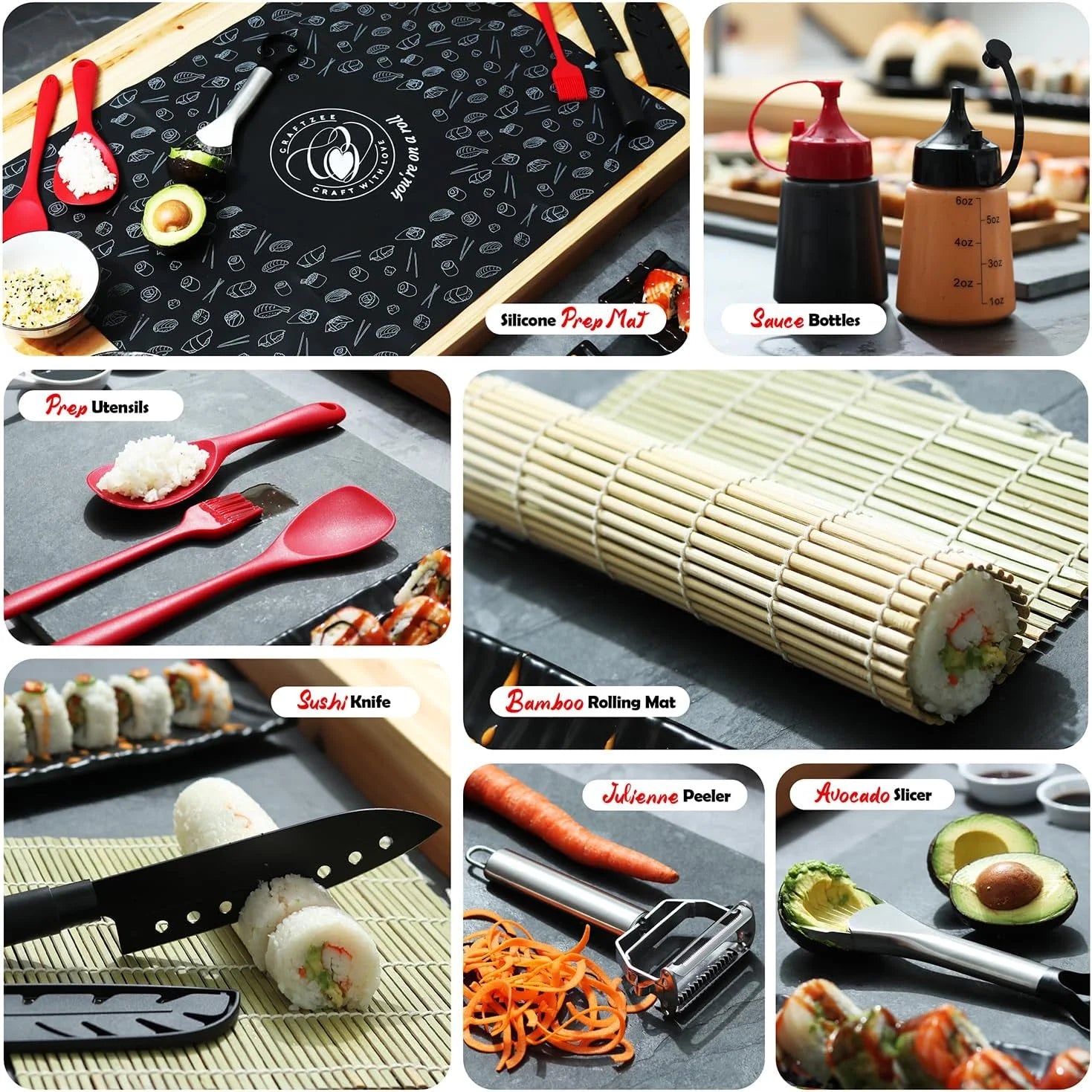 Super Deluxe Sushi Making Kit - 42Pcs DIY Sushi Maker Kit with Rice Cooker, Sushi Bazooka Roller, Nigiri & Musubi Mold, Knife, Bamboo Rolling Mat, Spreader, Chopsticks & More