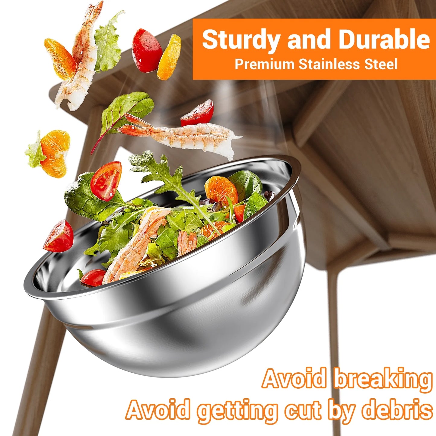 Stainless Steel Mixing Bowls Set with Lids - 7-Piece Nesting Bowls for Kitchen Prep, Baking, and Serving (7QT, 4.5QT, 3QT, 2QT, 1.5QT, 1QT, 0.7QT) - Multicolor