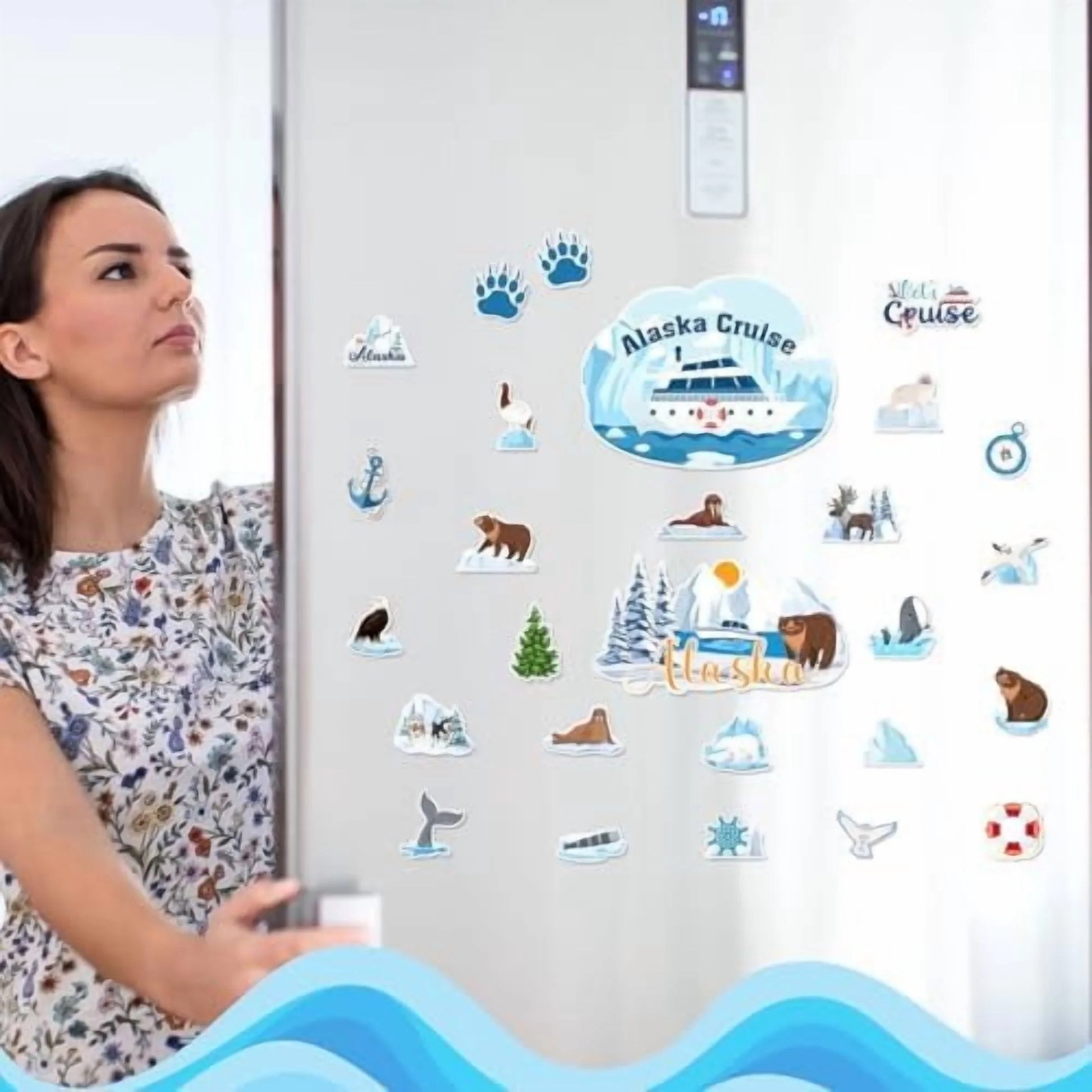 27-Piece Alaskan-Themed Nautical Cruise Door Magnet Set - Reusable Decorative Magnets Featuring Whales, Sea Lions, and Seals for Cabin, Fridge, Car, and Computer