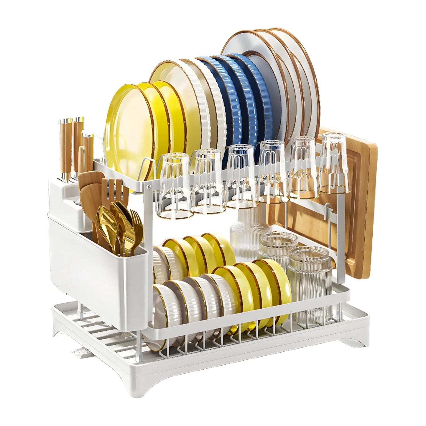2-Tier Stainless Steel Foldable Dish Racks ,16.5*11.8*11.4In, White