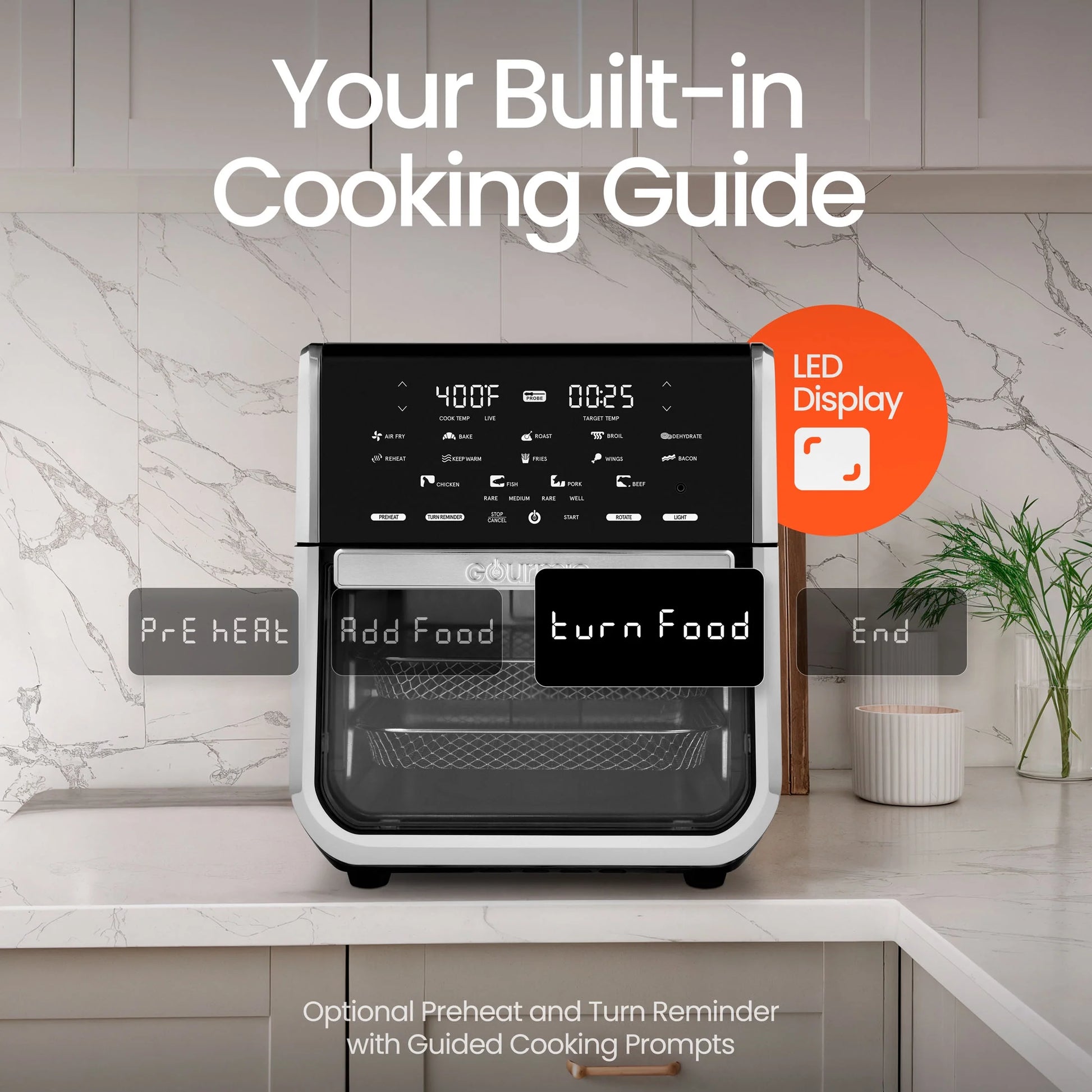 14-Quart Multi-Function Air Fryer Oven with Rotisserie, Dehydrator, and Temperature Probe in Stainless Steel