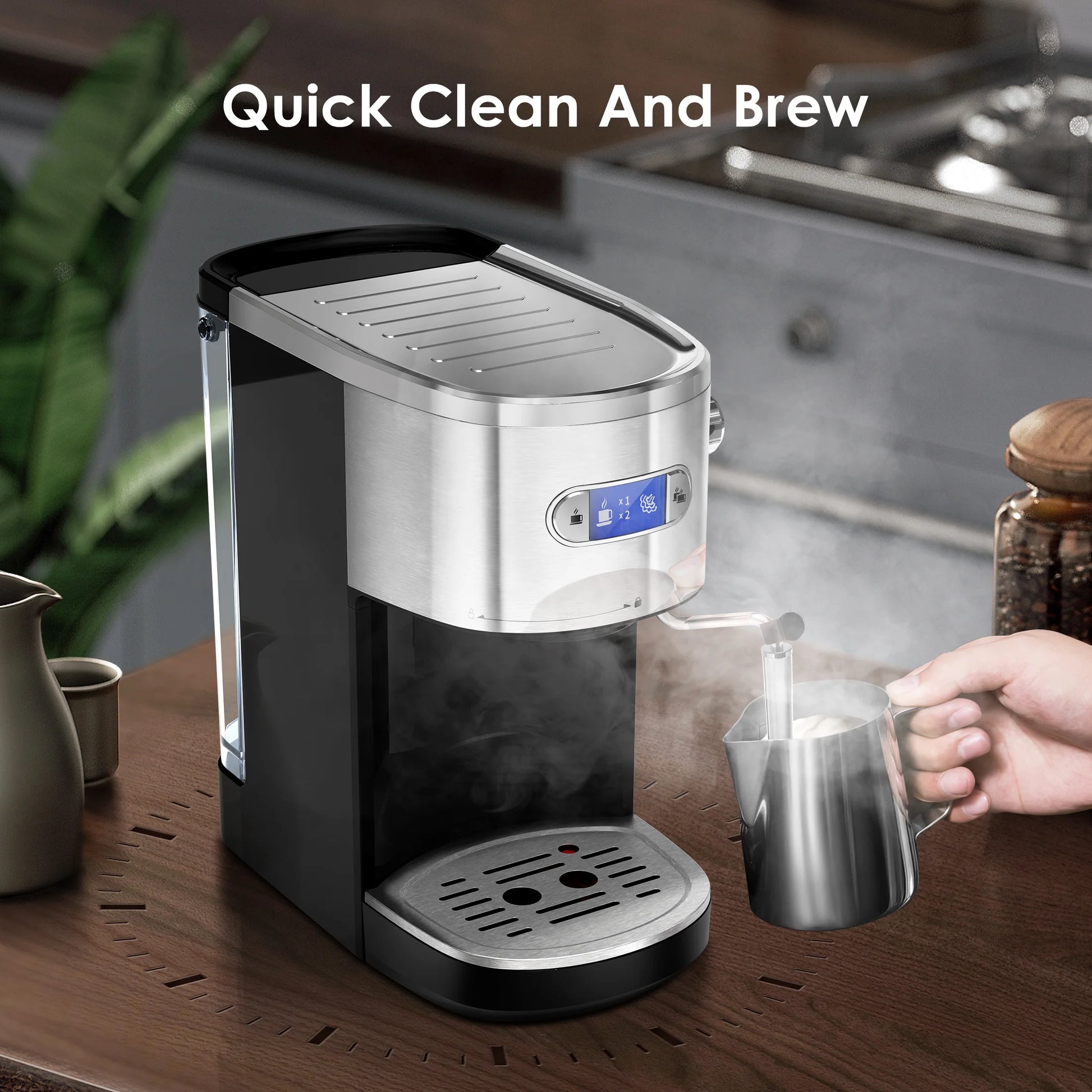 20 Bar Espresso Coffee Maker, Drip Coffee Machine with 1-2 Cup, Espresso Machine with Milk Frother Steam Wand, 45 OZ Removable Water Tank for Home/Office/Cafe, Black