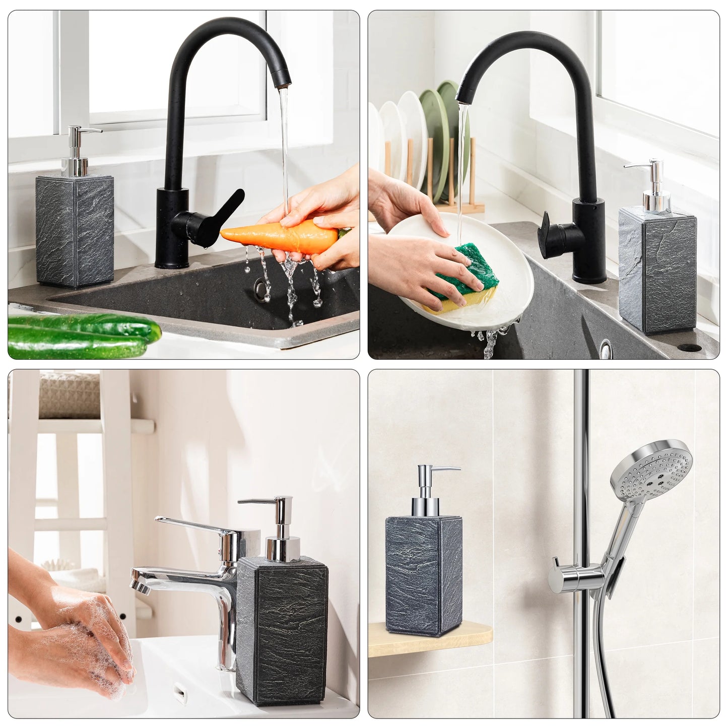 Soap Dispenser with Pump, [10.15 Oz] Resin with Shale Finish, Hand Soap Dispenser for Bathroom, Dish Soap Dispenser for Kitchen, Refillable Liquid - Grey