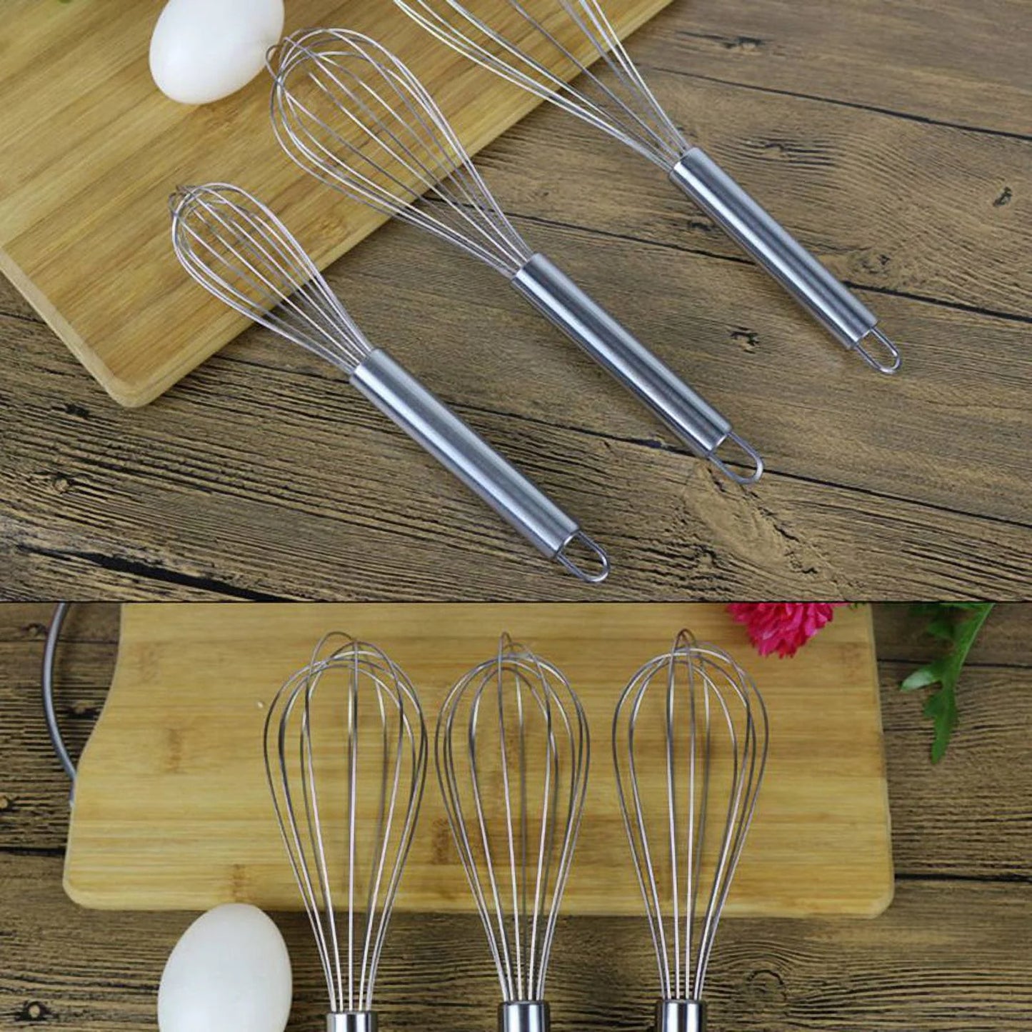 3 Pack Whisk Egg Stainless Steel Set 8"10"12" for Cooking Kitchen Strong Handles Balloon Wire Egg Beater for Stirring, Blending and Beating(Oval)