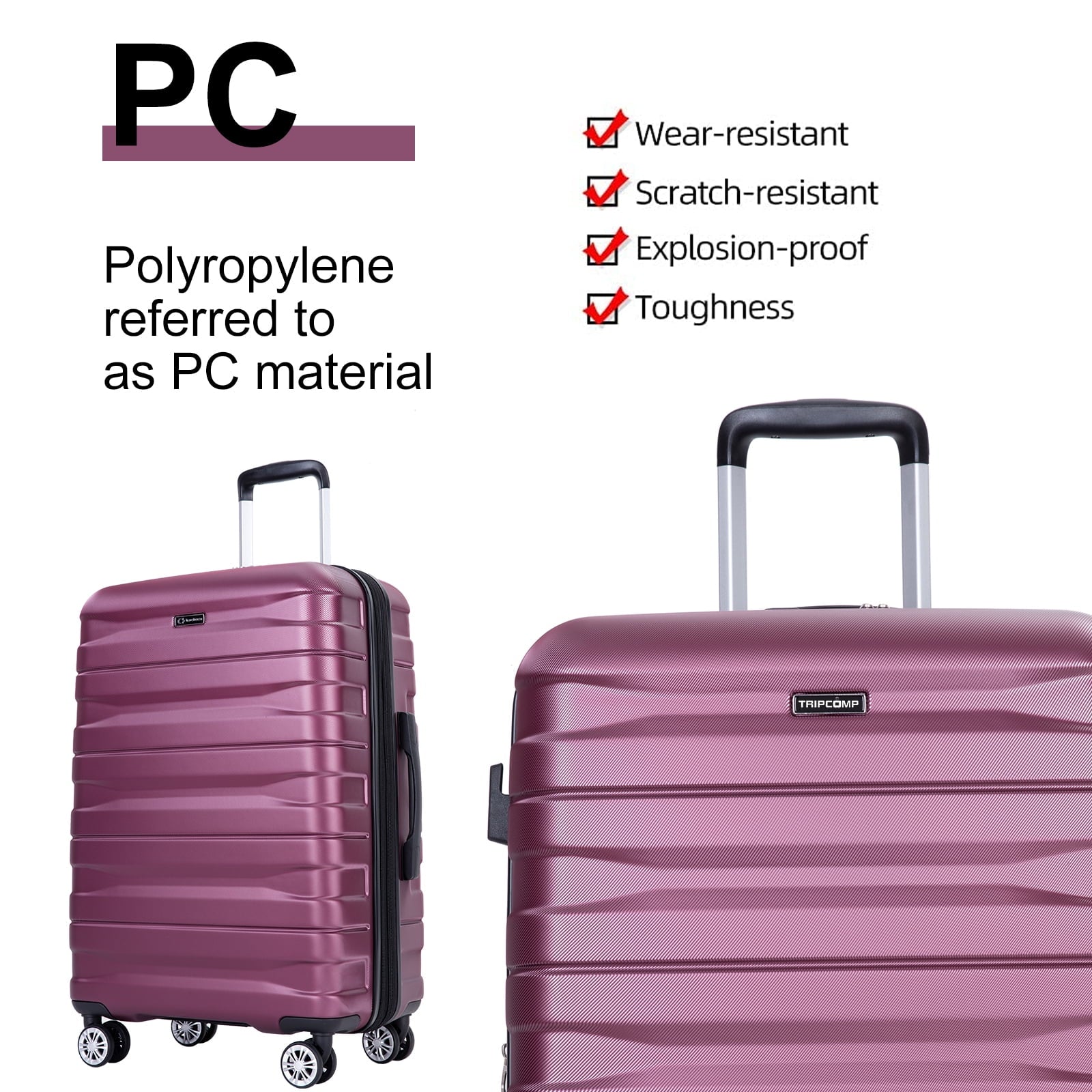 5-Piece Luggage Set: Hardside Suitcases (20", 24", 28") with TSA Lock and Spinner Wheels, Including Duffel Bag (Wine Red)