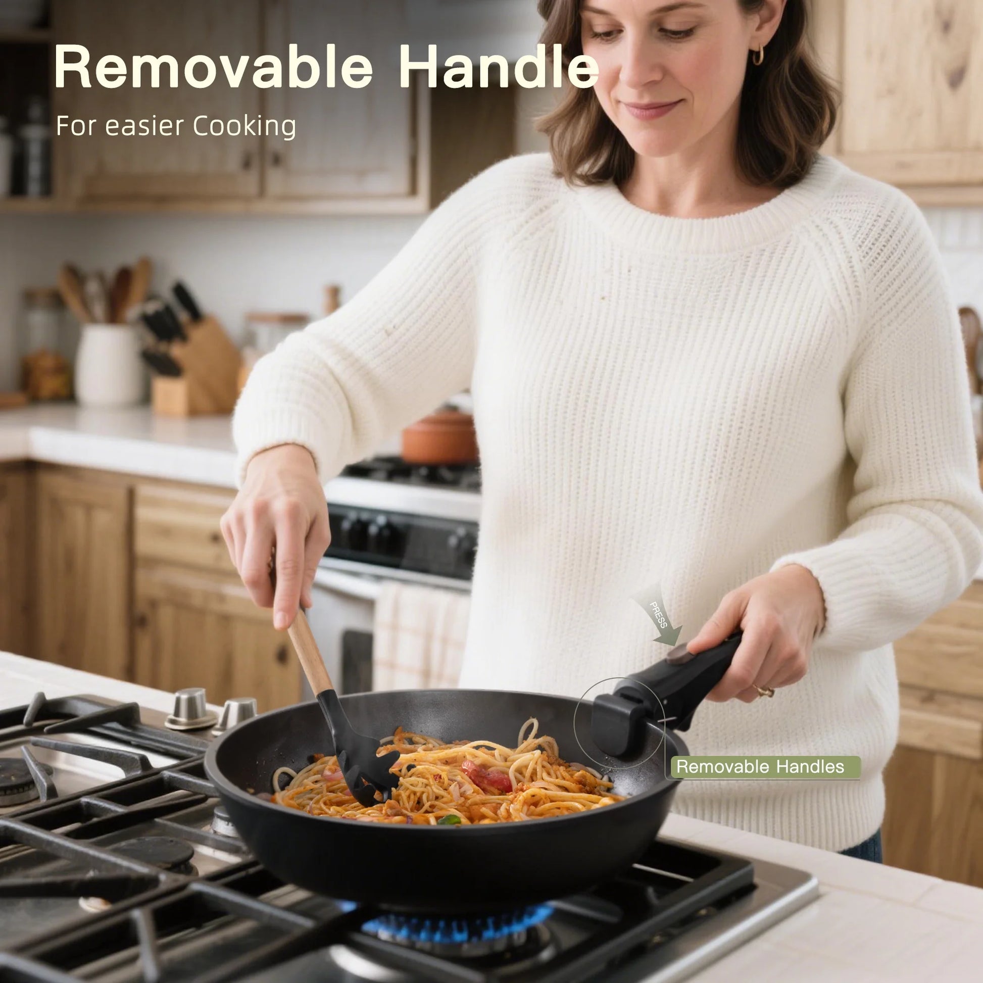 20-Piece Nonstick Cookware Set with Detachable Handles, Oven and Dishwasher Safe, Induction Compatible, Stackable Design for RV Kitchens, Black