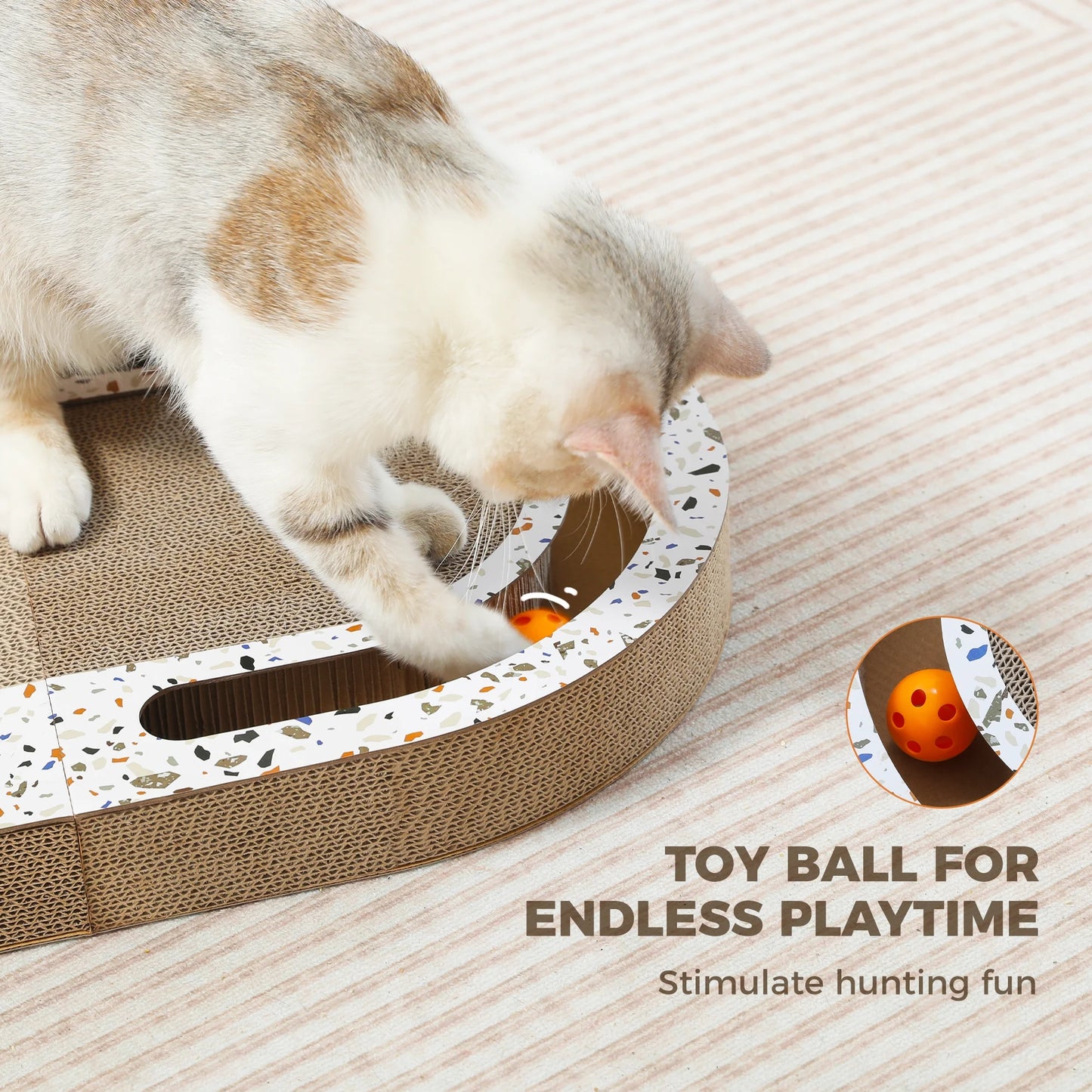Cardboard Cat Scratcher with Interactive Toy Balls - 22.4" x 13.8" for Indoor Cats