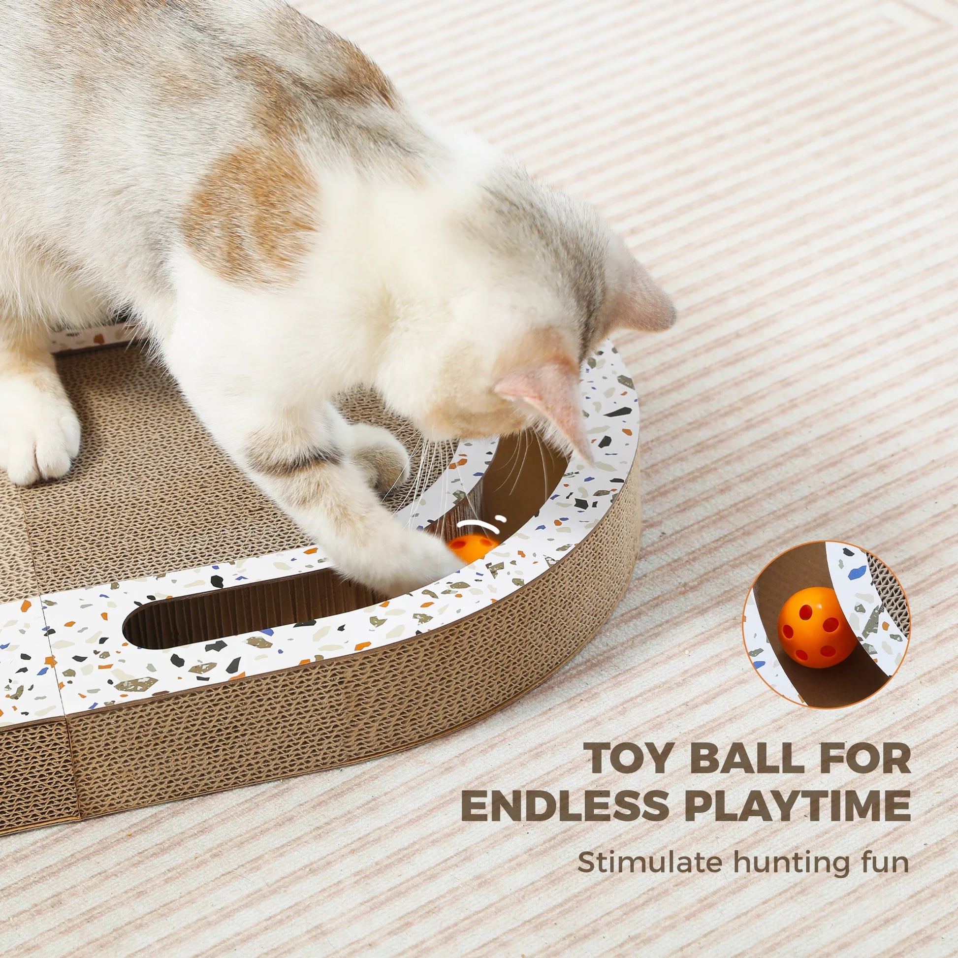 Cardboard Cat Scratcher with Interactive Toy Balls - 22.4" x 13.8" for Indoor Cats