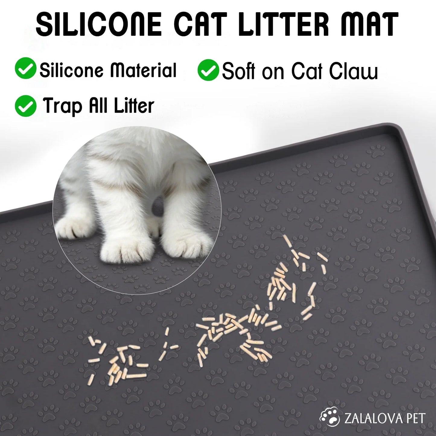 Large Cat Litter Mat - 24" x 32" Food-Grade Silicone, Waterproof, Non-Slip, Easy to Clean for Effective Litter Trapping (Grey)