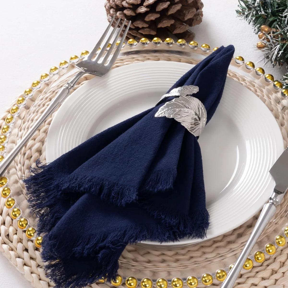 ACCENTHOME Navy Cotton Linen Napkin Set of 12 18X18 Inch Dinner Napkins - Washable Soft Premium Hotel Quality Reusable Napkins Perfect Table Napkins for Family Dinners, Weddings