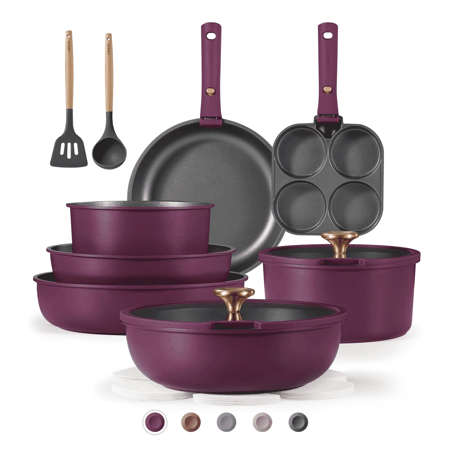 20 Pcs Nonstick Cookware Sets, Pots and Pans Set with Detachable Handles, Oven Safe, Induction Cookware, Stackable Kitchen Cooking Set, Ultra Violet