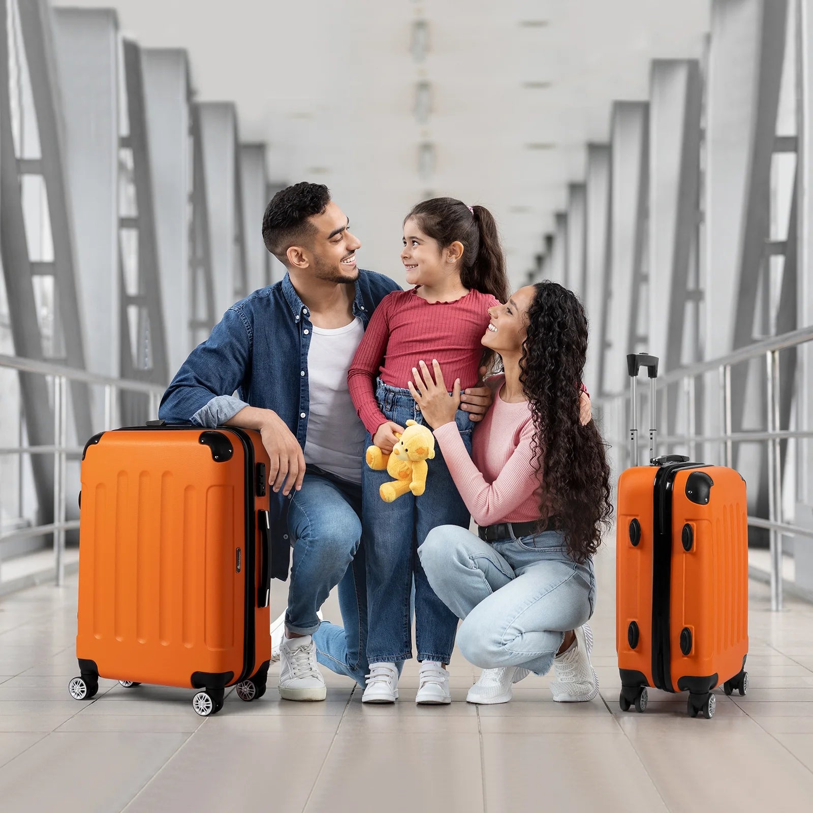 Lightweight Hardside 3-Piece Spinner Luggage Set in Orange with TSA Lock