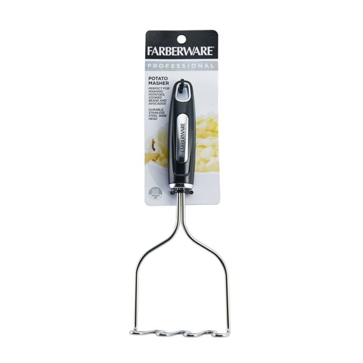 Professional Stainless Steel Potato Masher with Black Handle