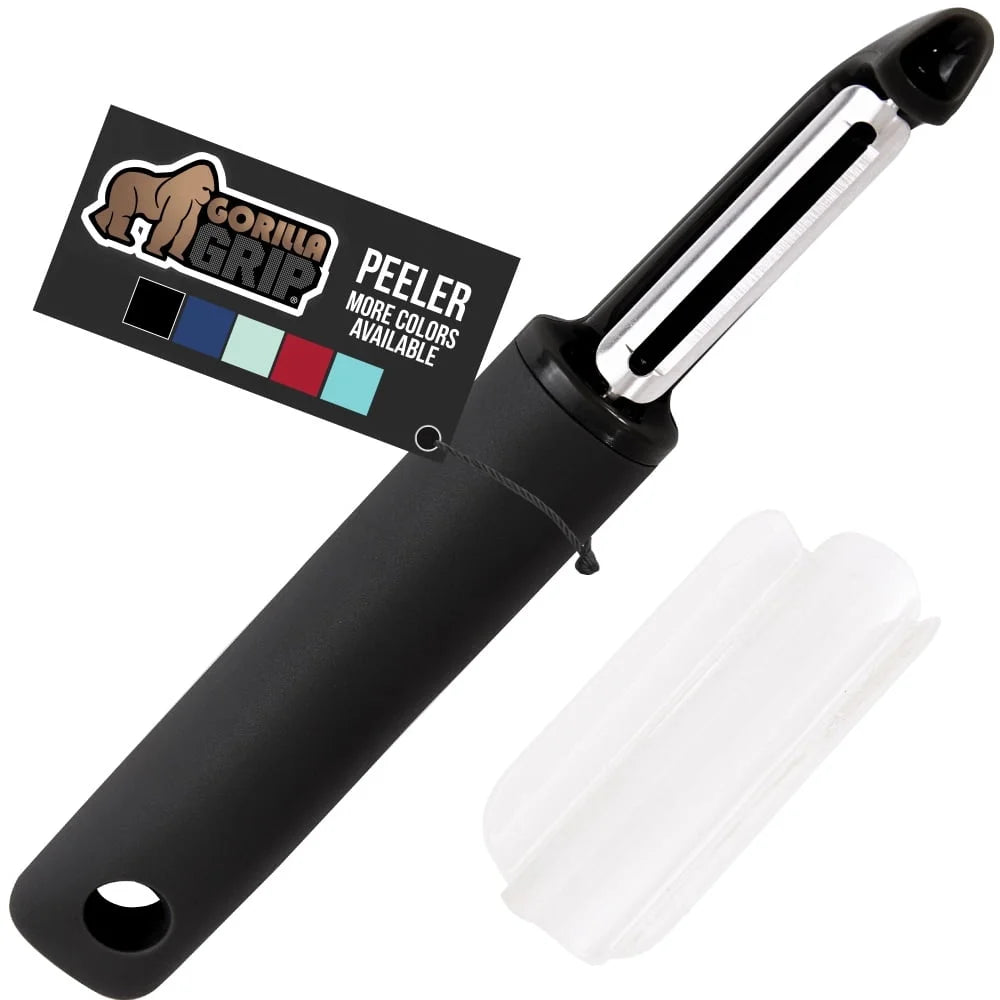 Vegetable Peeler, Stainless Steel, Includes Blade Cover, Peels Potatoes Apples, Black