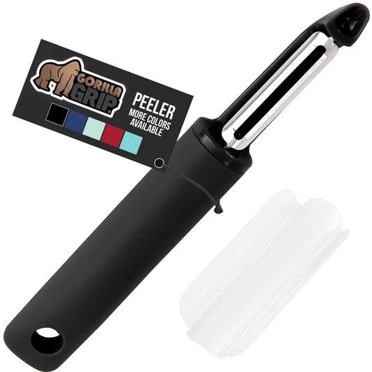 Vegetable Peeler, Stainless Steel, Includes Blade Cover, Peels Potatoes Apples, Black