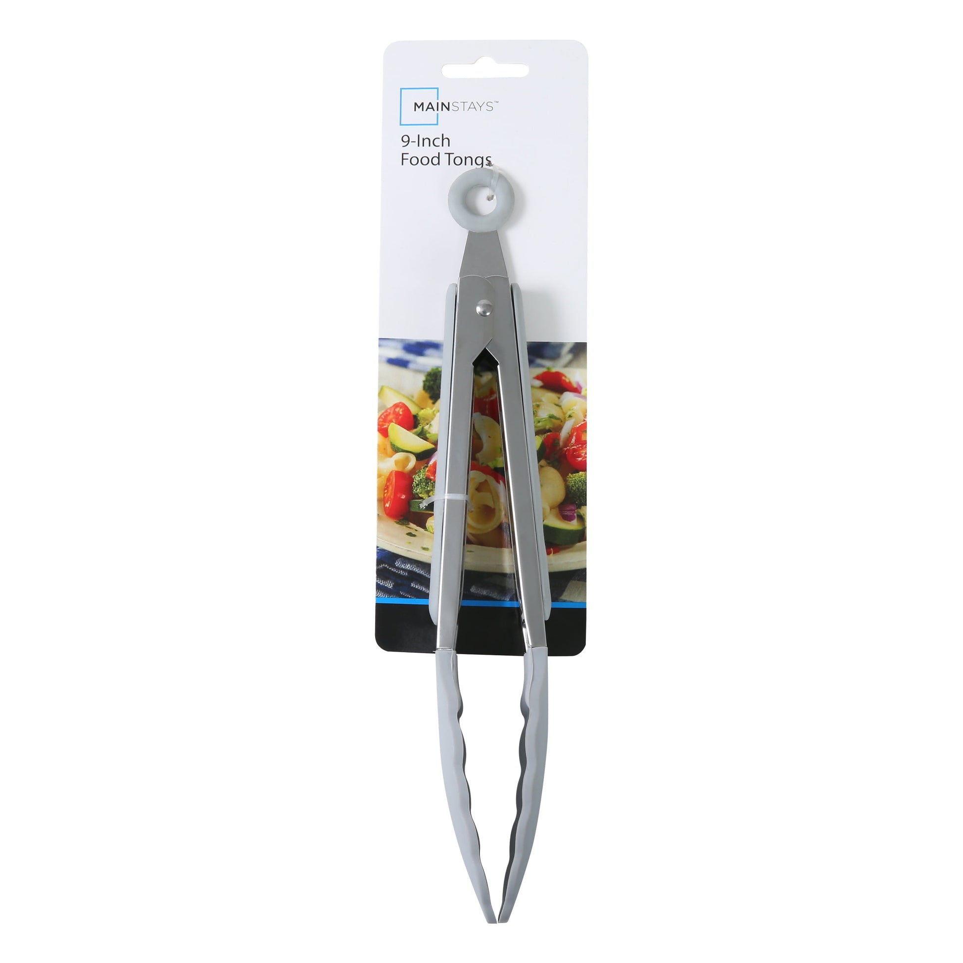 9" Stainless Steel and Silicone Locking Tongs, Soft Grip Handle, Grey Flannel