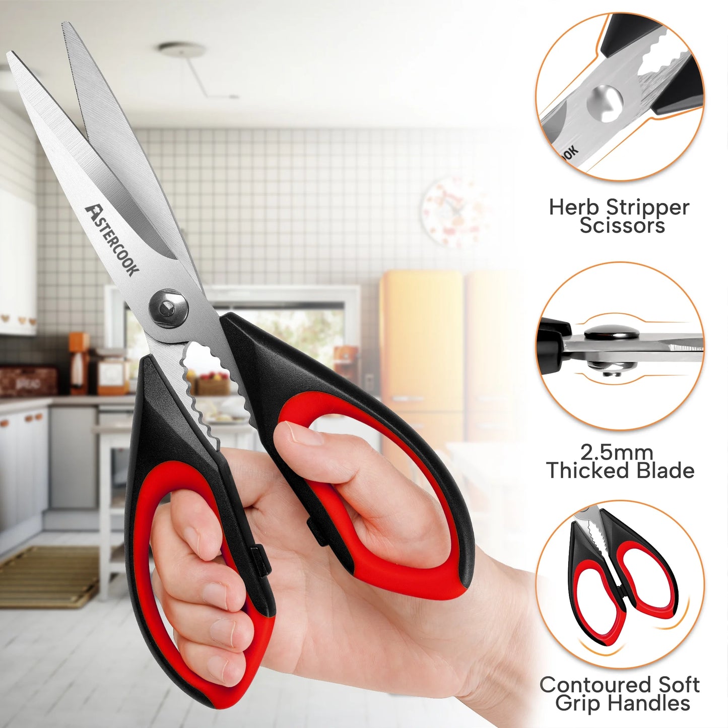 Heavy-Duty Kitchen Scissors Set, Ergonomic Food Shears with Serrated Blade for Poultry, Herbs, and Vegetables, Dishwasher Safe