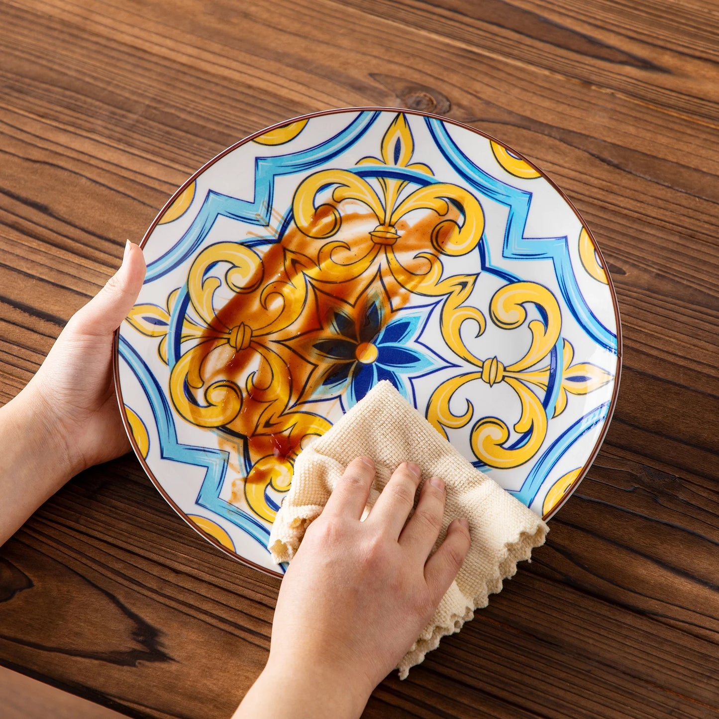 Malacasa 12 Pcs Dinnerware Sets, Ceramic Plates and Bowls Set, Porcelain Tableware Dishwasher Microwave Safe, Serves for 4 People, Colorful 1