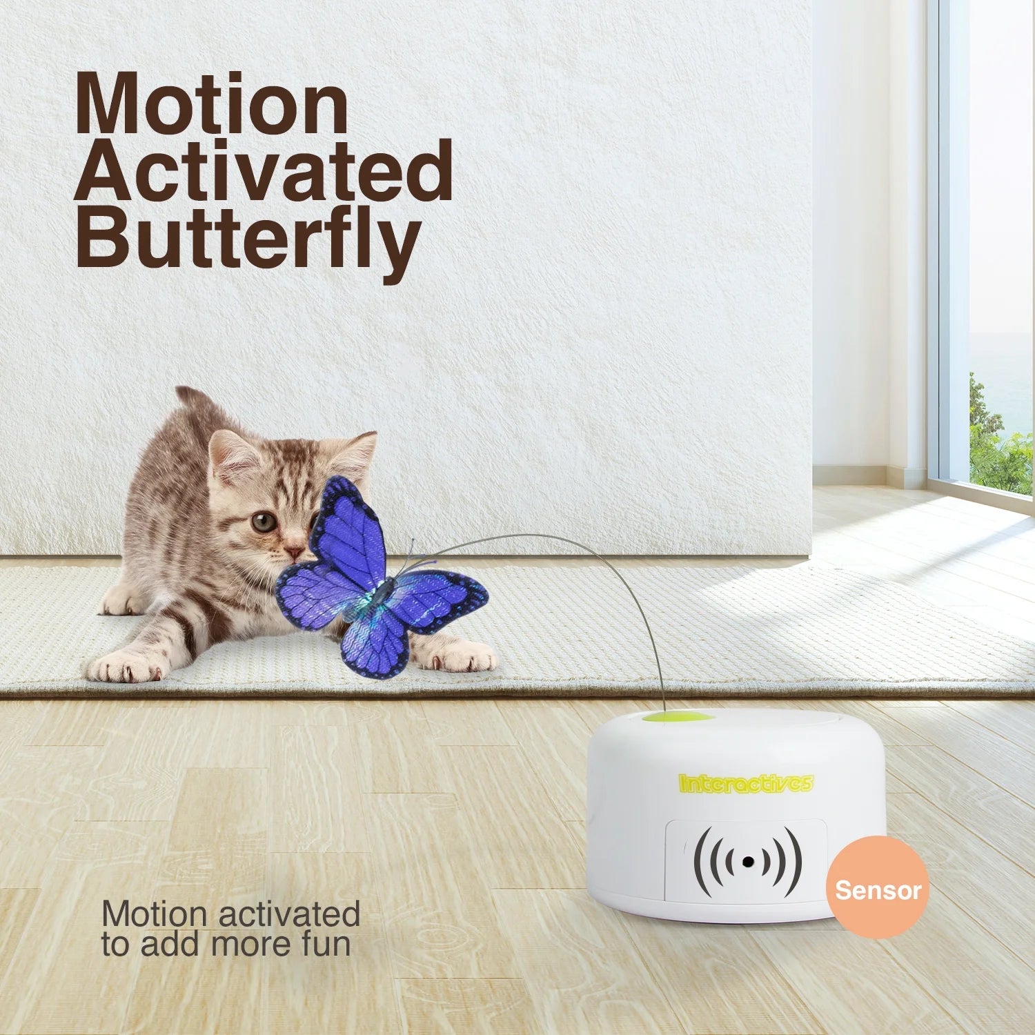 Interactive Cat Butterfly Toy with Motion Sensor and Replacement Butterfly