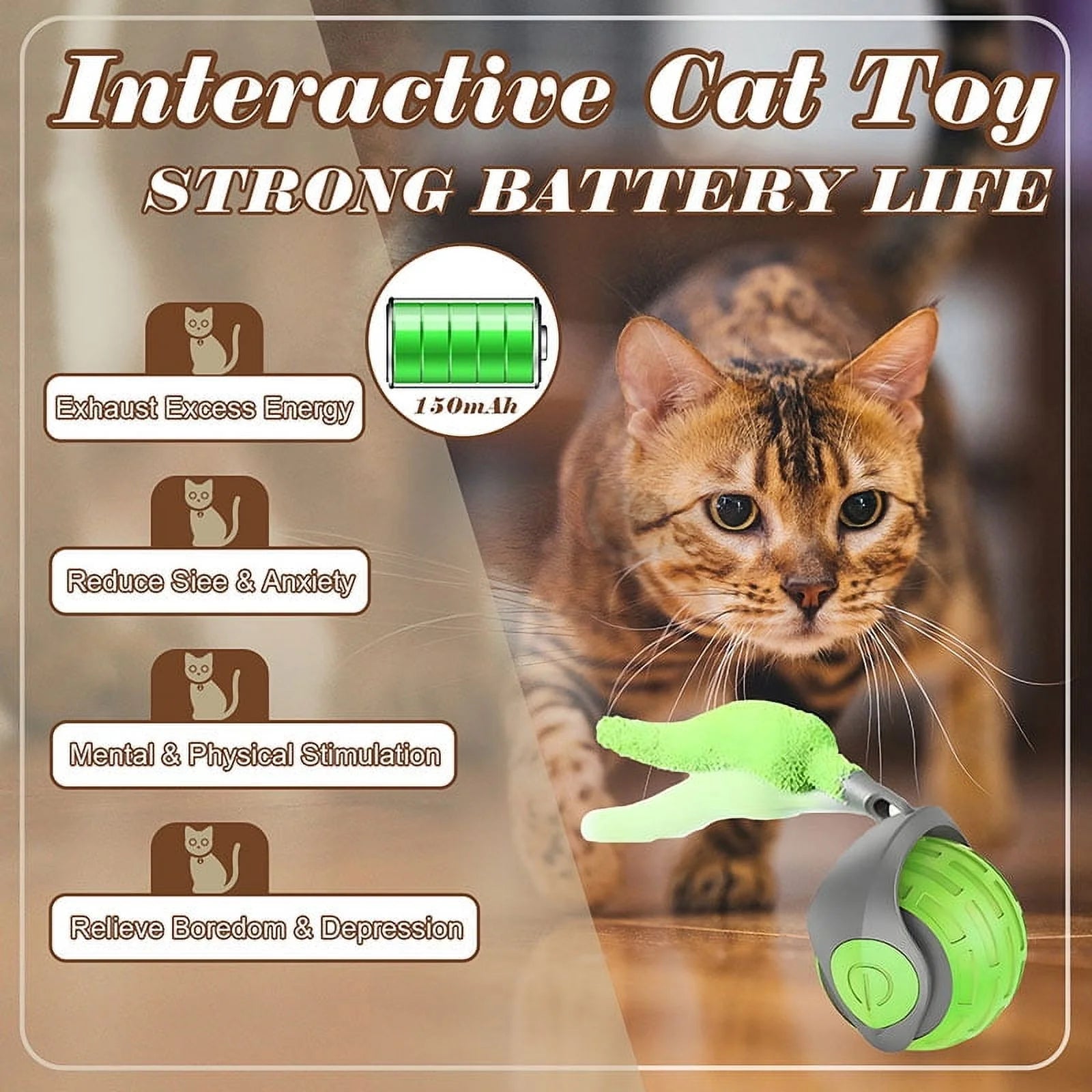 Cat Interactive Ball Toys Rolling Ball Faux Tail Rechargeable Smart Pet Toys Interactive Toys for Indoor Cats（2Pcs)）
