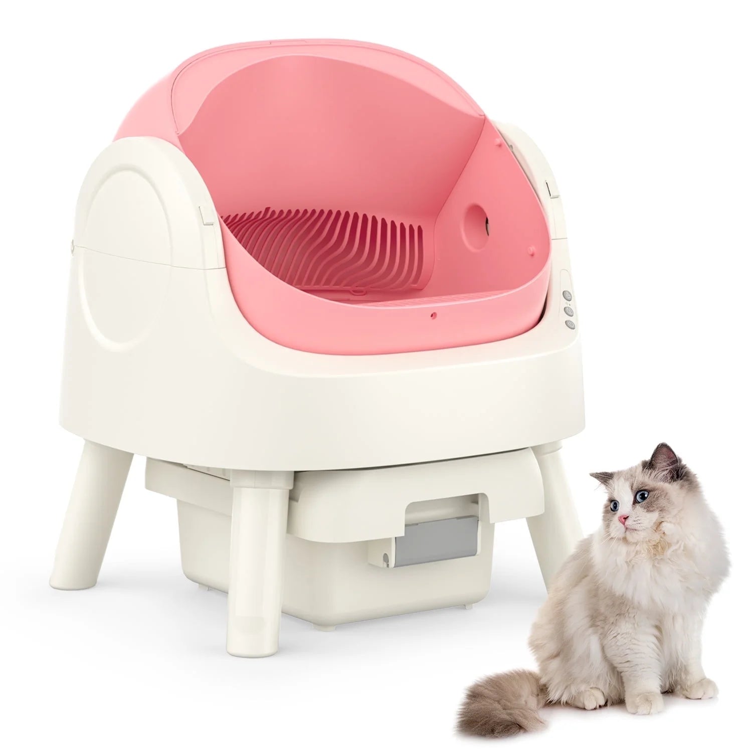 Automatic Self-Cleaning Cat Litter Box with Safety Features, Mat, and Trash Bags Included - Pink