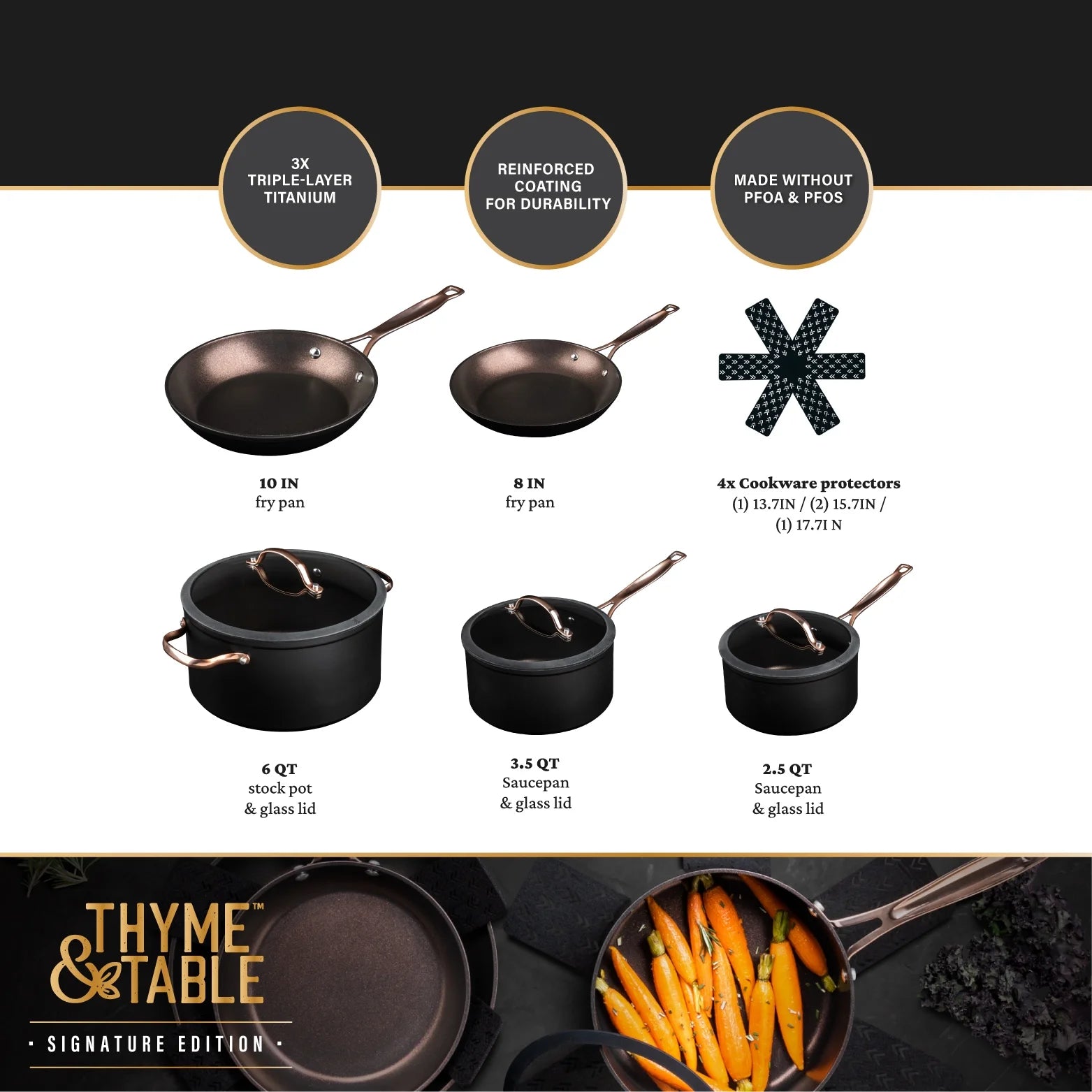 Signature Collection 12-Piece Non-Stick Cookware Set - Rose Gold